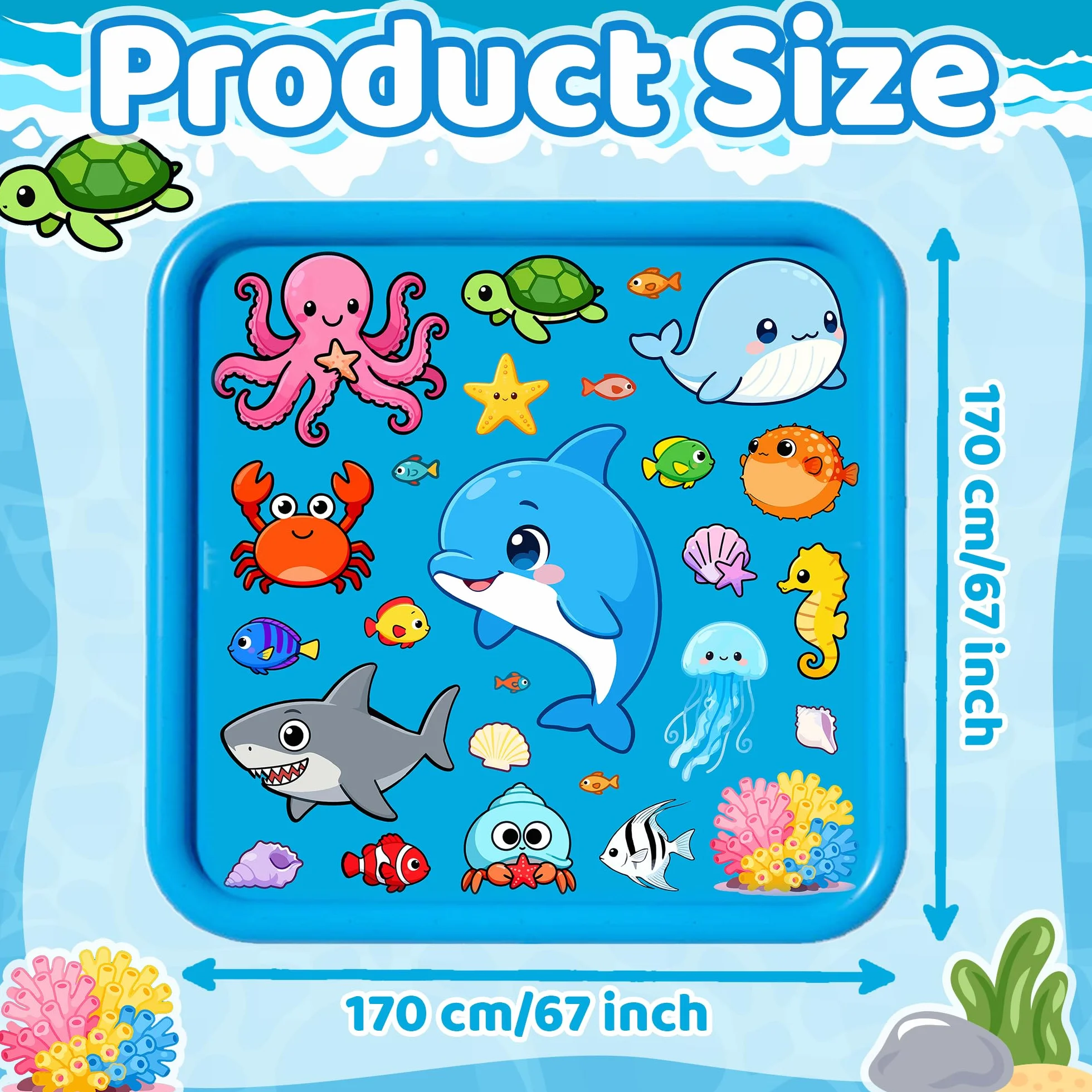 Mata Wodna Sprinkler dla Dzieci, 67"/170 cm Splash Pad Duża Nadmuchiwana Mata do Zabawy, Mata Sprinkler Basen Zraszacz Ogród, Letnie Zabawki Wodne na Plażę dla Chłopców Dziewczynek Zwierząt Domowych