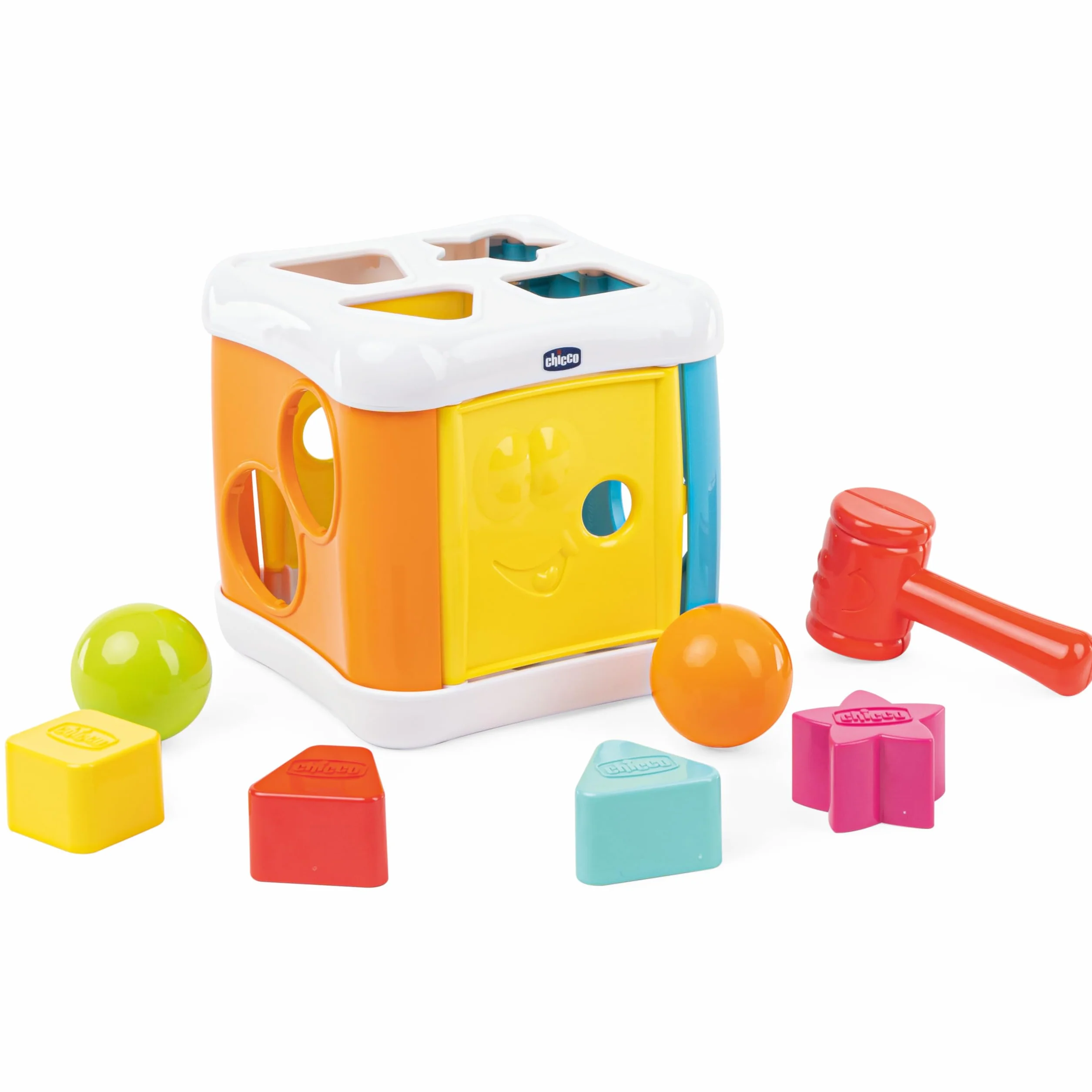 Chicco Przebijanka i Sorter 2w1, Gra Edukacyjna dla dzieci 10 miesięcy, 3 lata, z 4 Geometrycznymi Kształtami, 2 Kulami i Zabawkowym Młotkiem, Wielofunkcyjna