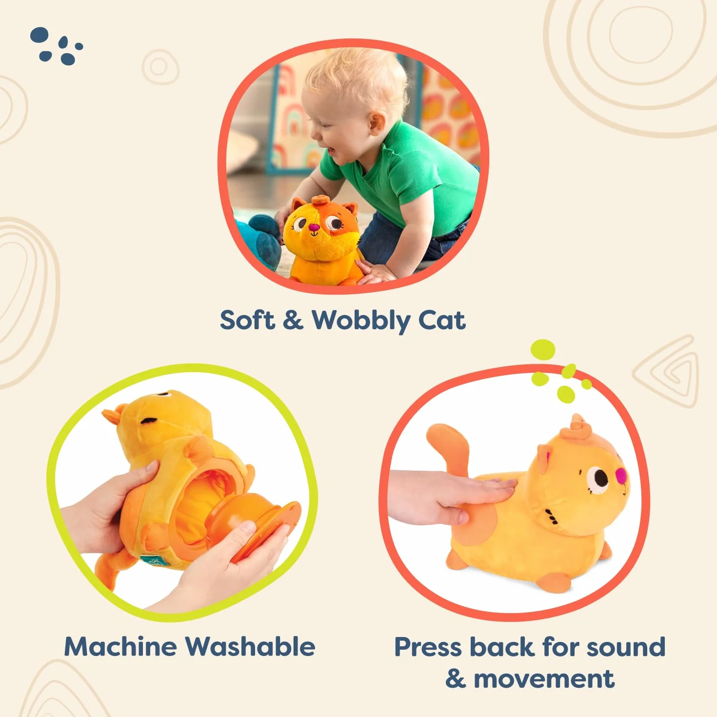 B. Toys By Battat Kot Przytulanka z Dźwiękami, Pomarańczowy, Od 6 miesięcy, BX2120Z