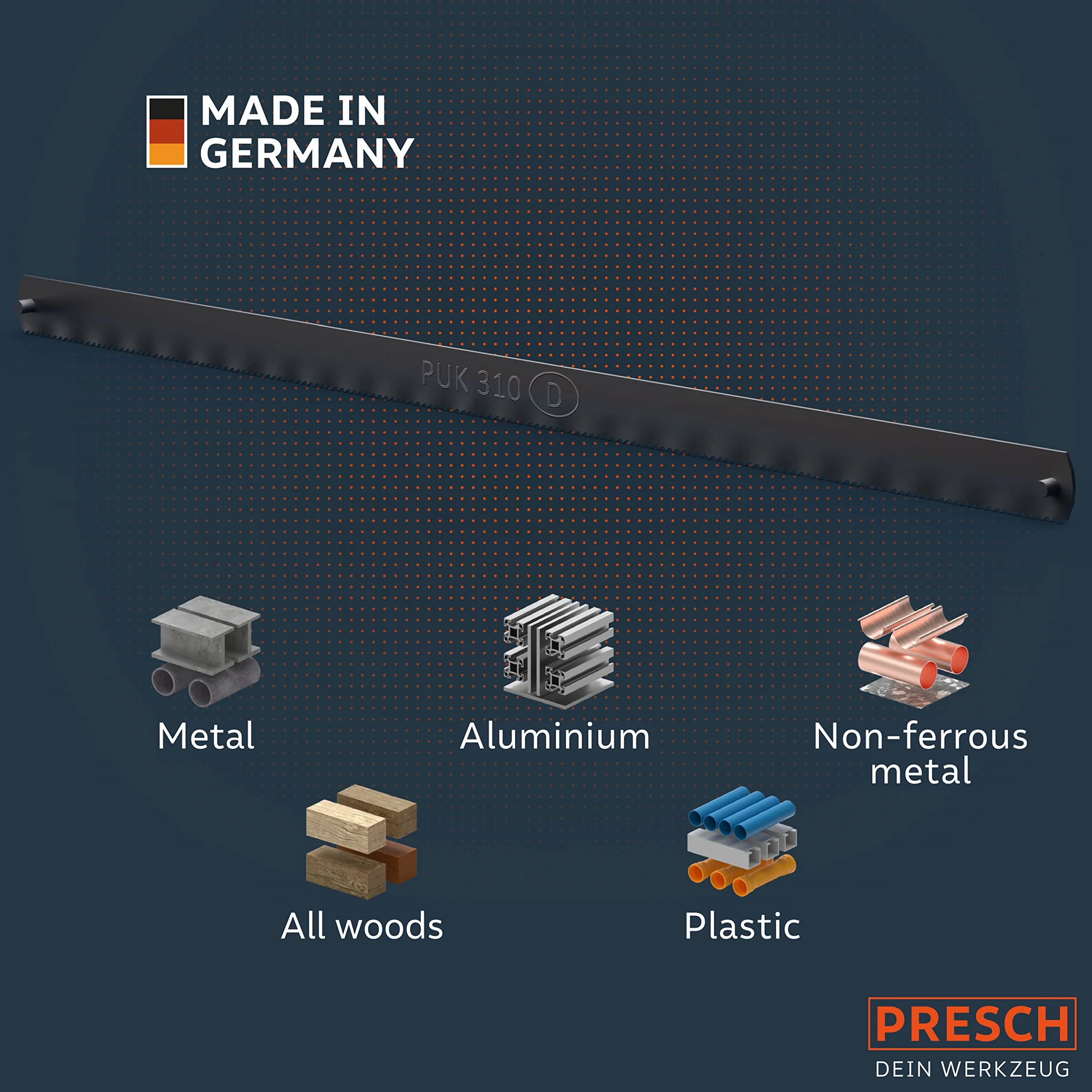 Presch Uniwersalne brzeszczoty do pił tarczowych 150mm 10 szt - Uestaw brzeszczotów PUK do pił ręcznych 150mm - Uniwersalny brzeszczot 150 mm do drewna, metalu i tworzyw sztucznych