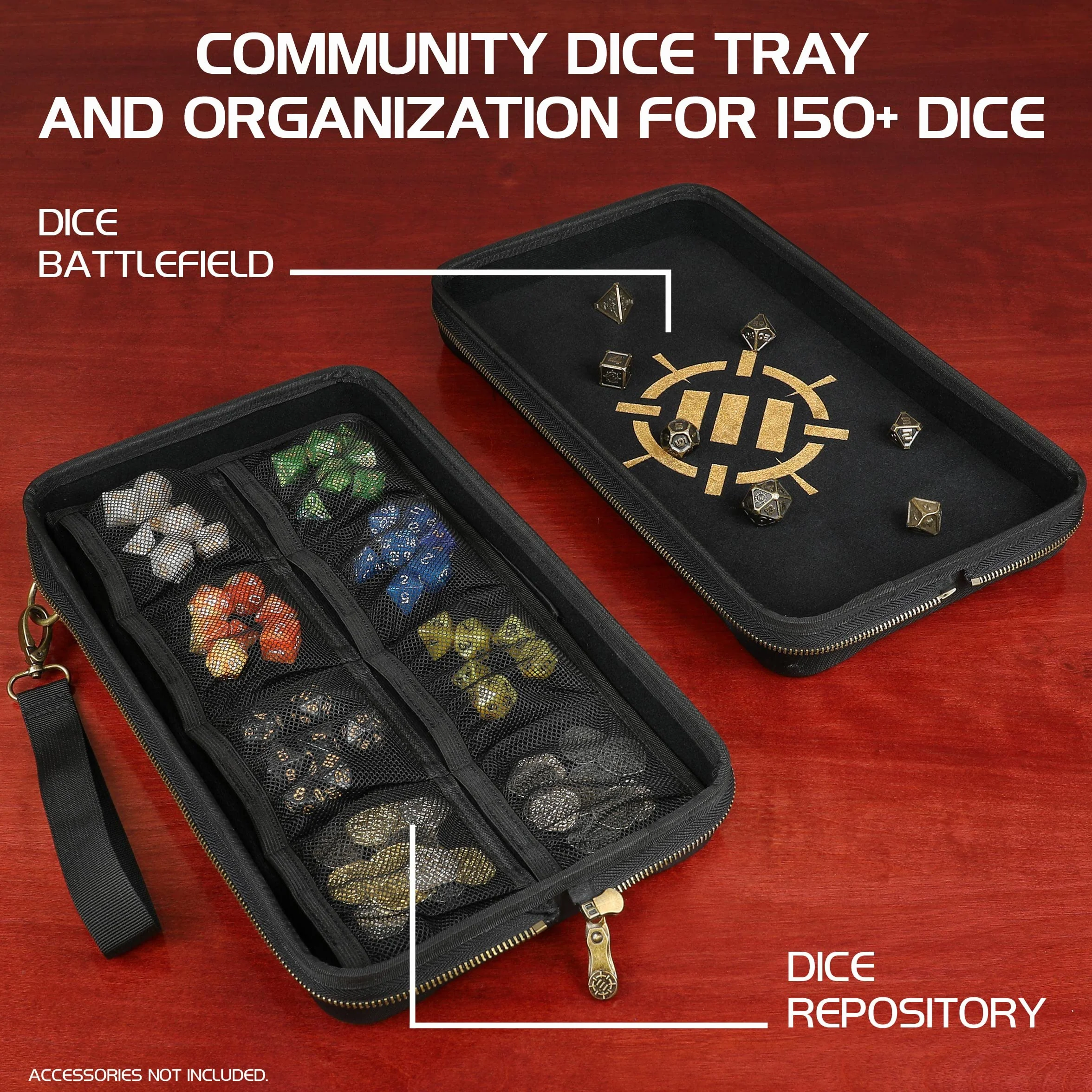 ENHANCE Tabletop Community DnD Dice Case and Tray - uchwyt na kości, przechowywanie do 500 kości RPG, wytrzymały konstrukcja ochronna, miękki wnętrze i kieszenie organizera