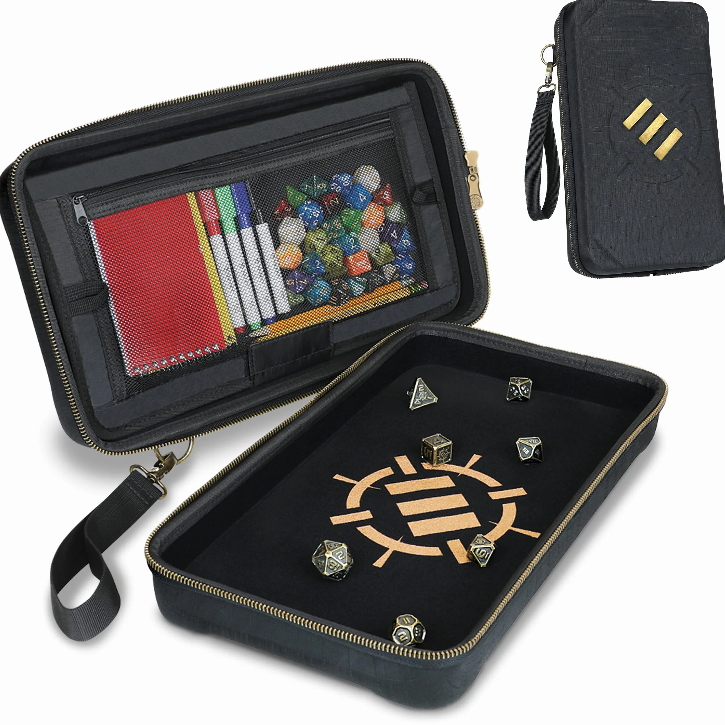 ENHANCE Tabletop Community DnD Dice Case and Tray - uchwyt na kości, przechowywanie do 500 kości RPG, wytrzymały konstrukcja ochronna, miękki wnętrze i kieszenie organizera