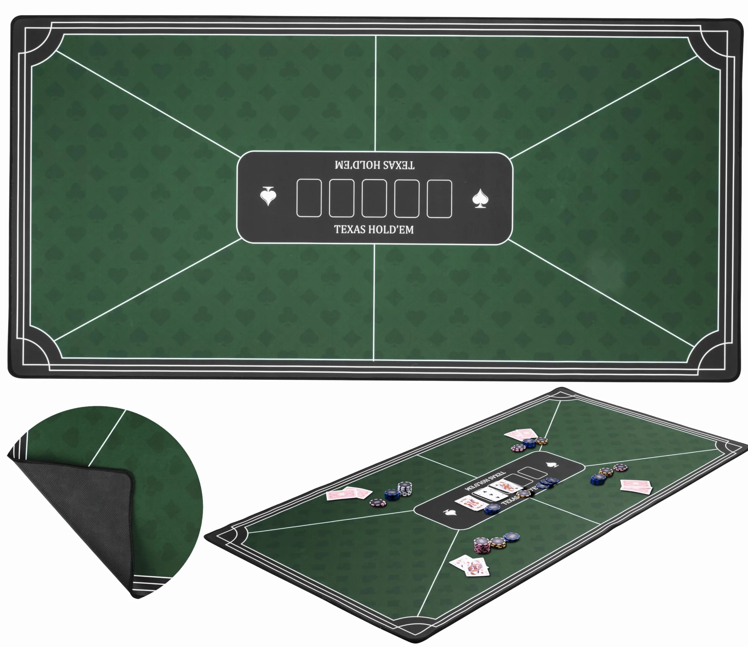 Engelhart – 320992 – Zielona mata pokerowa – 120x60 cm – antypoślizgowa – poliester i guma – grubość 3 mm – akcesorium do gry