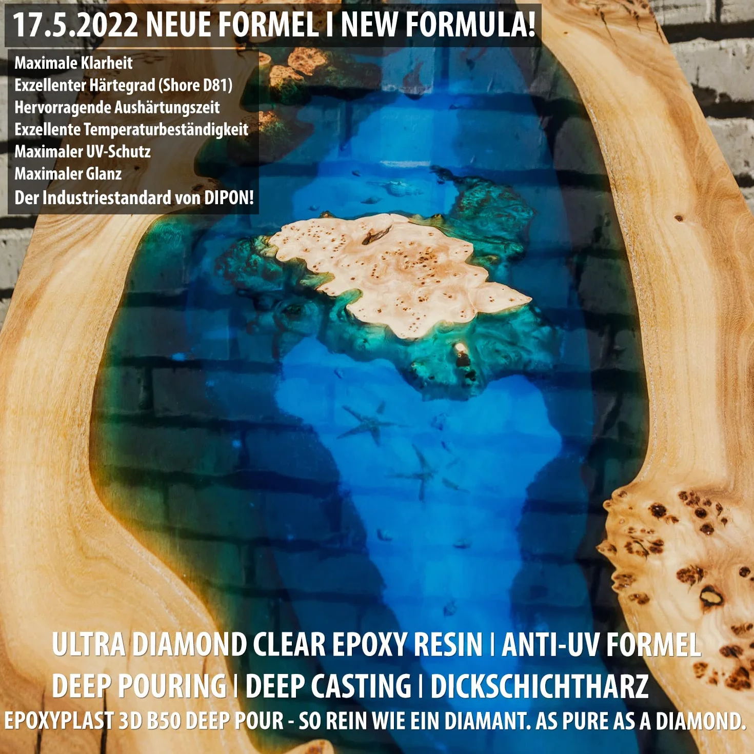 15,0 kg Ultra przezroczysta żywica epoksydowa EpoxyPlast 3D B50 DEEP POUR dwuskładnikowy efekt wody I doskonała ochrona przed promieniowaniem UV Biżuteria I żywica odlewana I produkt przezroczysty