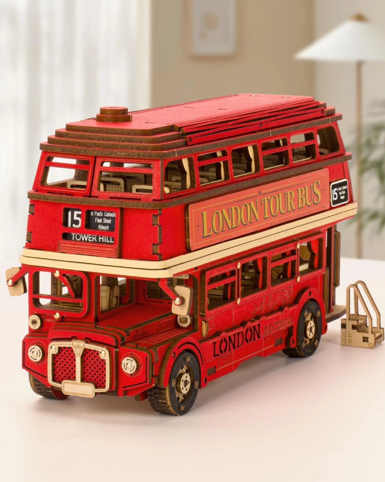ROWOOD Drewniane puzzle 3D London Tourbus, kreatywny zestaw modelarski dla dorosłych do budowania