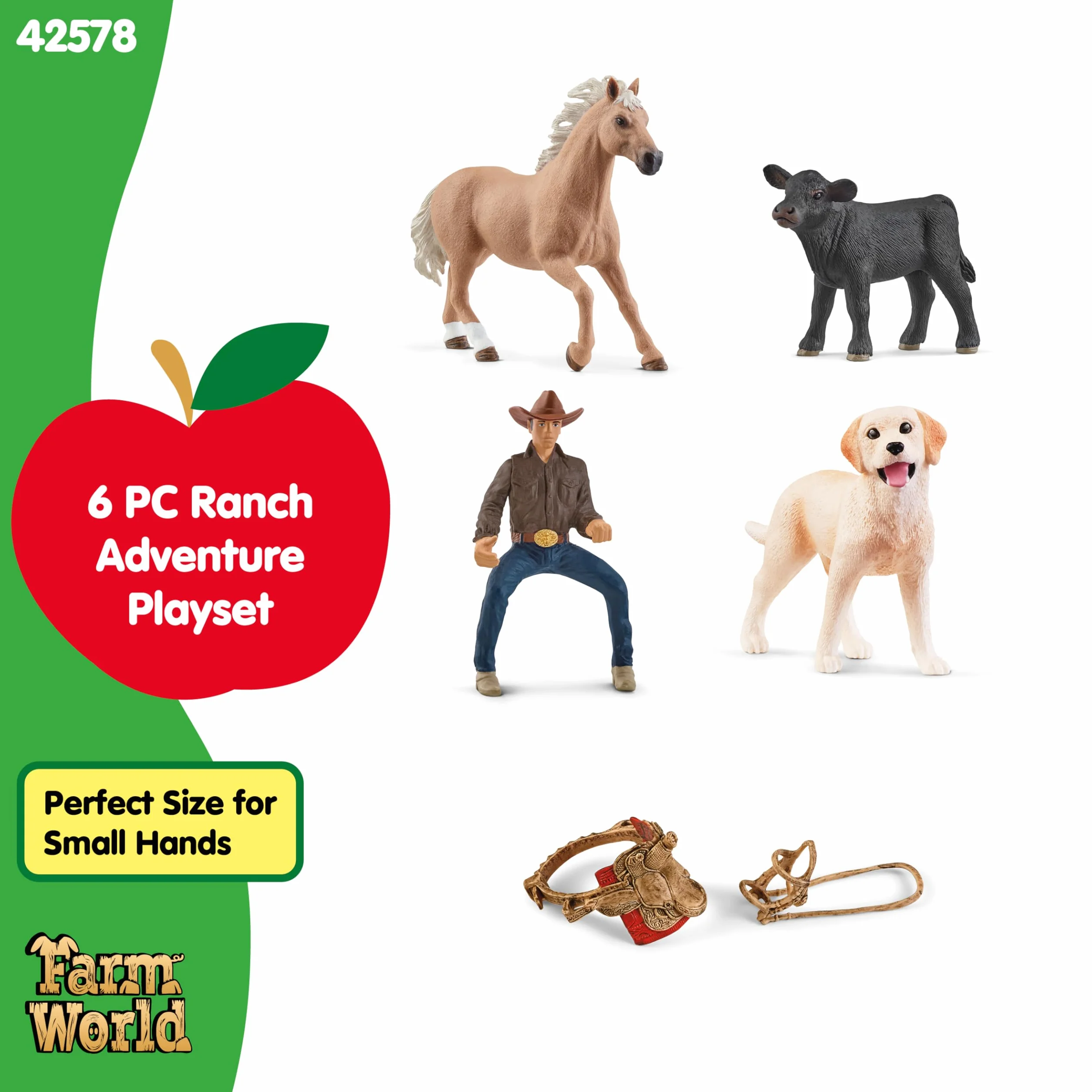 Schleich FARM WORLD Jazda westernowa 42578 zestaw farma z kowbojem, koniem, cielęciem i psem 6 elementów
