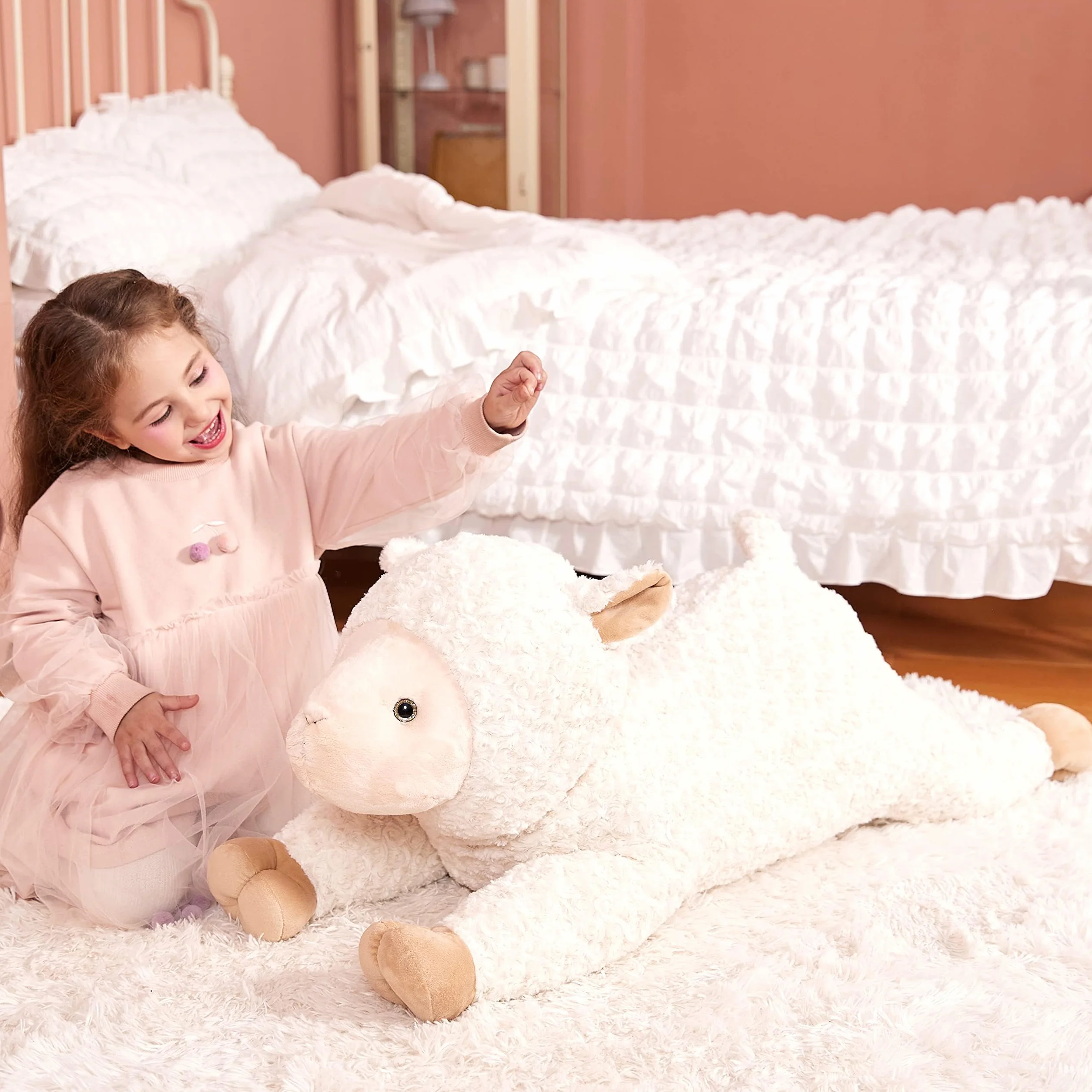 IKASA Duża owca, przytulanka, ogromna pluszowa zabawka, ogromna pluszowa zabawka, 78 cm, puszysta pluszowa zabawka, miękkie XXL XL, pluszak, słodki, prezent dla dzieci (biała, 78 cm)
