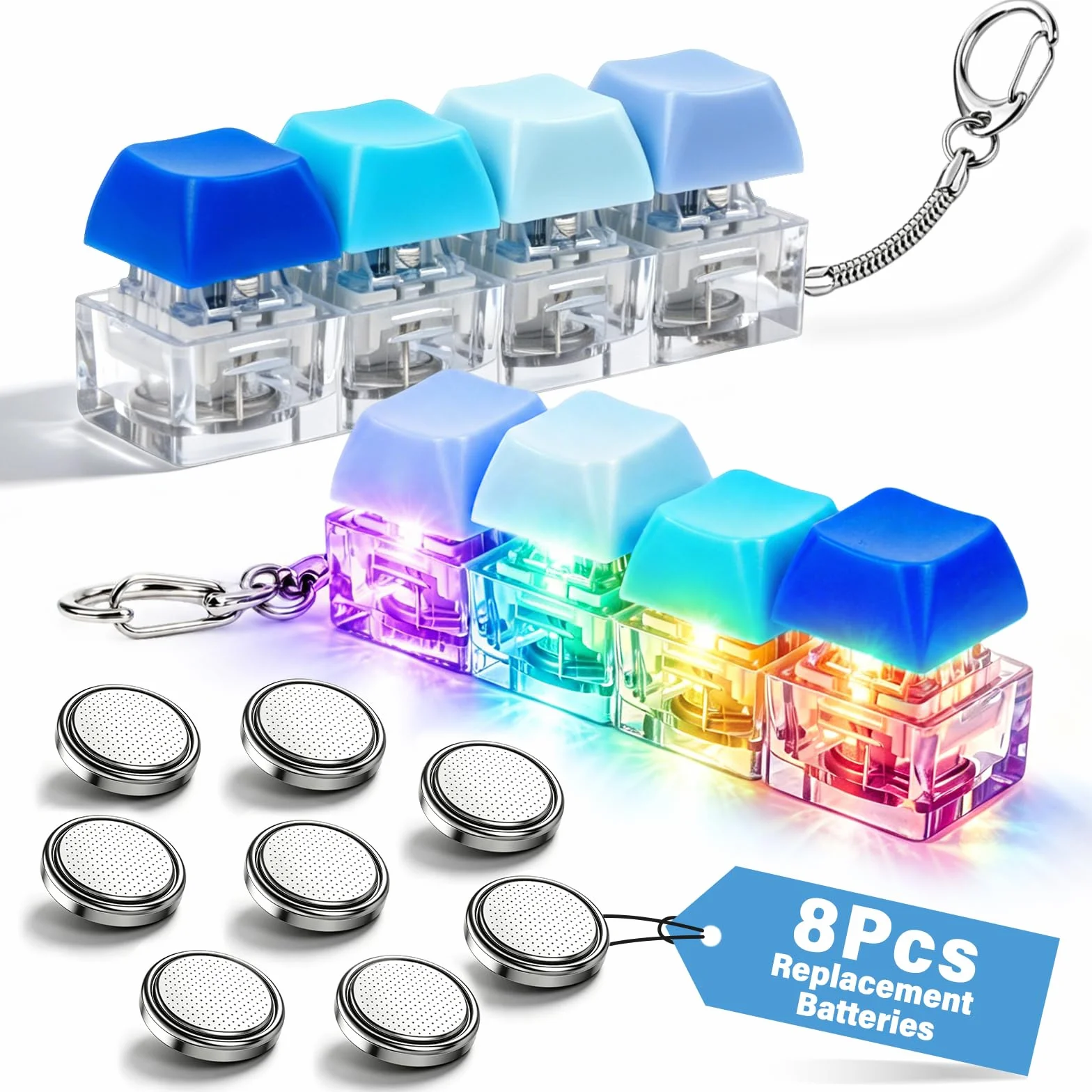 Zabawka Fidget Toys, 2 sztuki, zabawne, kolorowe zabawki fidget dla dorosłych ze światłem LED, klawiatura Fidget Keyboard, breloczek do kluczy, antystresowe, zabawka do strachu, biura, szkoły, podróży
