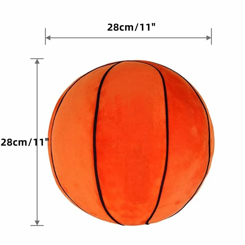 XZJMY Pluszowa poduszka do koszykówki, wypchana, sportowa, pluszowa zabawka, dekoracyjna, okrągła, duża poduszka do koszykówki, poduszka w kształcie kuli 3D, prezent dla dziewcząt lub chłopców (28 cm,