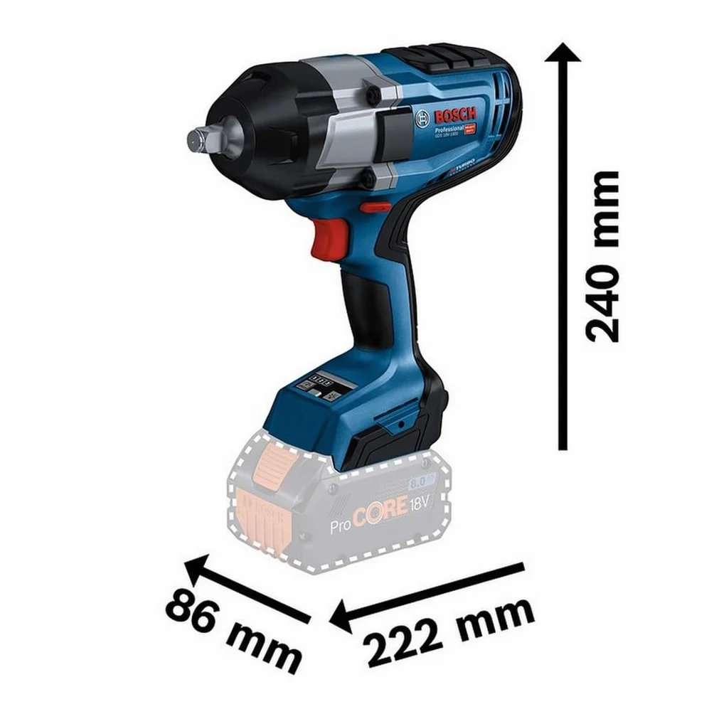 Bosch Professional system 18V: akumulatorowy klucz udarowy BITURBO GDS 18V-1000 (maksymalny moment obrotowy 1 000 Nm, moment zrywający 1 600 Nm)