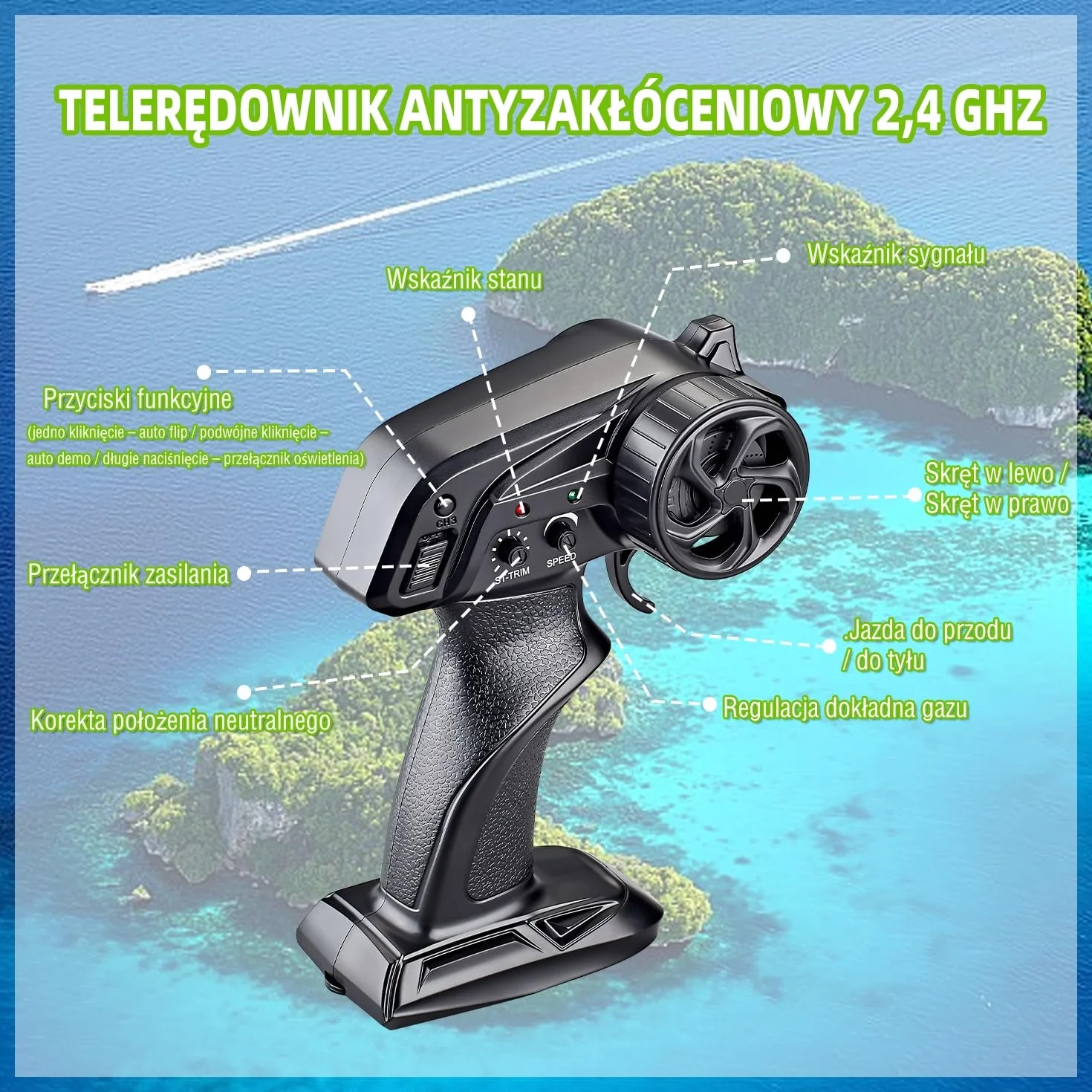 Zdalnie sterowana łódź od 6–8 lat, 25 km/h, łódź RC z oświetleniem LED, regulowana łódź wyścigowa 2,4 GHz, 2 baterie do 40 minut zabawy, zdalnie sterowana łódź wyścigowa dla dorosłych i dzieci