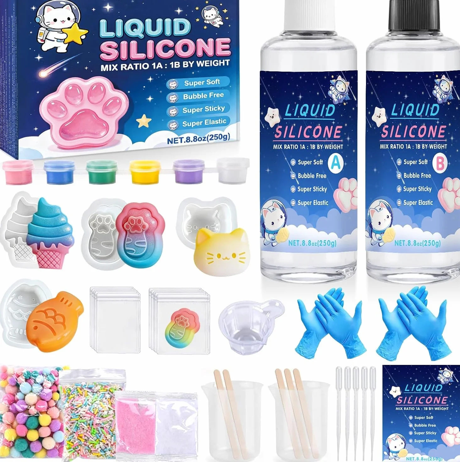 Płynny silikon do zestawu DIY Taba Squishy, ciekły kauczuk silikonowy A+B 1:1 do Squishy Maker, kreatywny zestaw DIY, prezent antystresowy