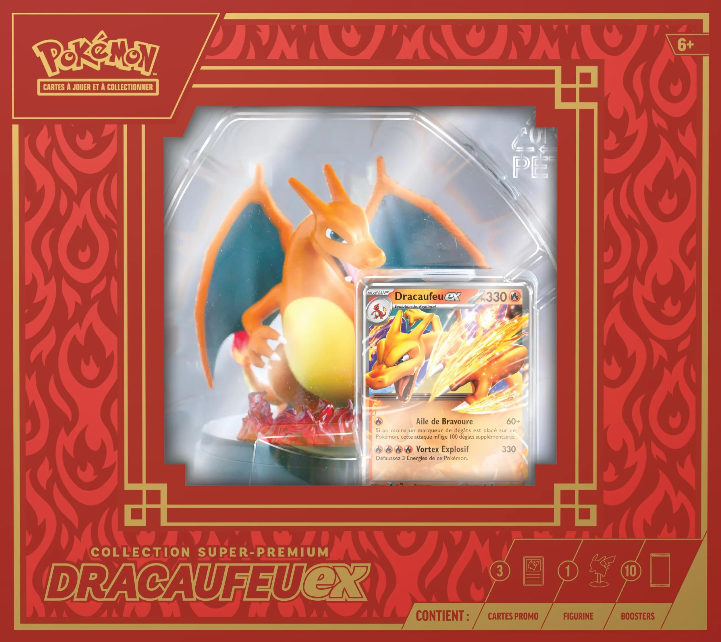 TCG Pokémon : Kolekcja Super-Premium Charizard-ex (3 błyszczące karty promocyjne, 1 figurka z uchwytem na karty i 10 boosterów)