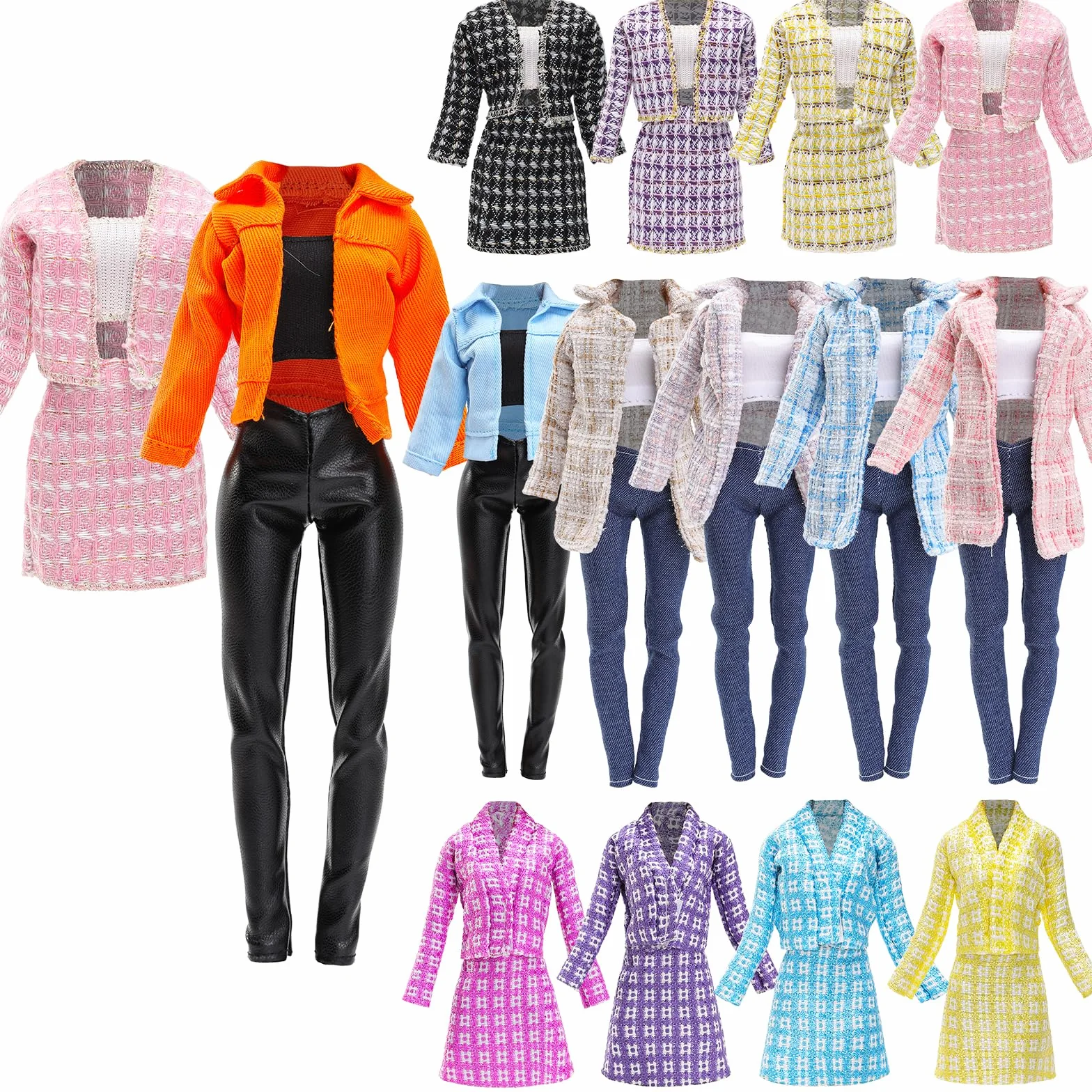 Festfun 11 PCS Ubrania dla Lalek 4 Zestawy Elegancki Zestaw Spódnicy i Kamizelki, Modna Bluzka i Spodnie, Długi Rękaw Płaszcz, Styl Biurowy, Casual, Losowy Styl dla Lalki 11.5 Calowej