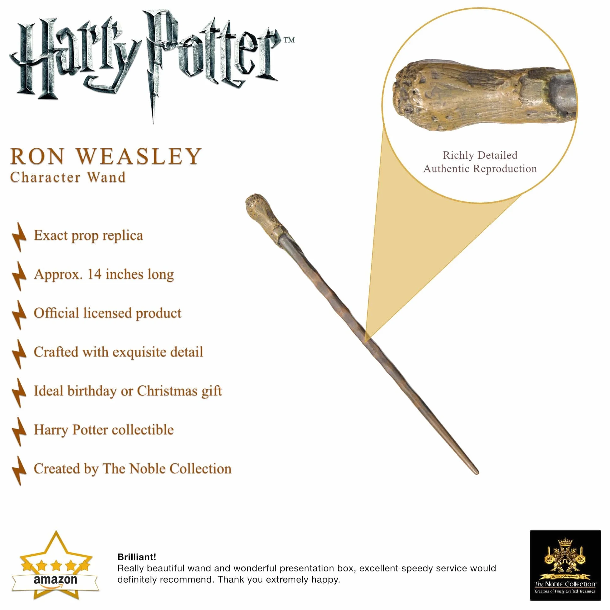 The Noble Collection - Ron Weasley Różdżka postaci - 36 cm (36 cm) Wizarding World z plakietką z imieniem - Harry Potter Zestaw filmowy rekwizyty filmowe różdżki