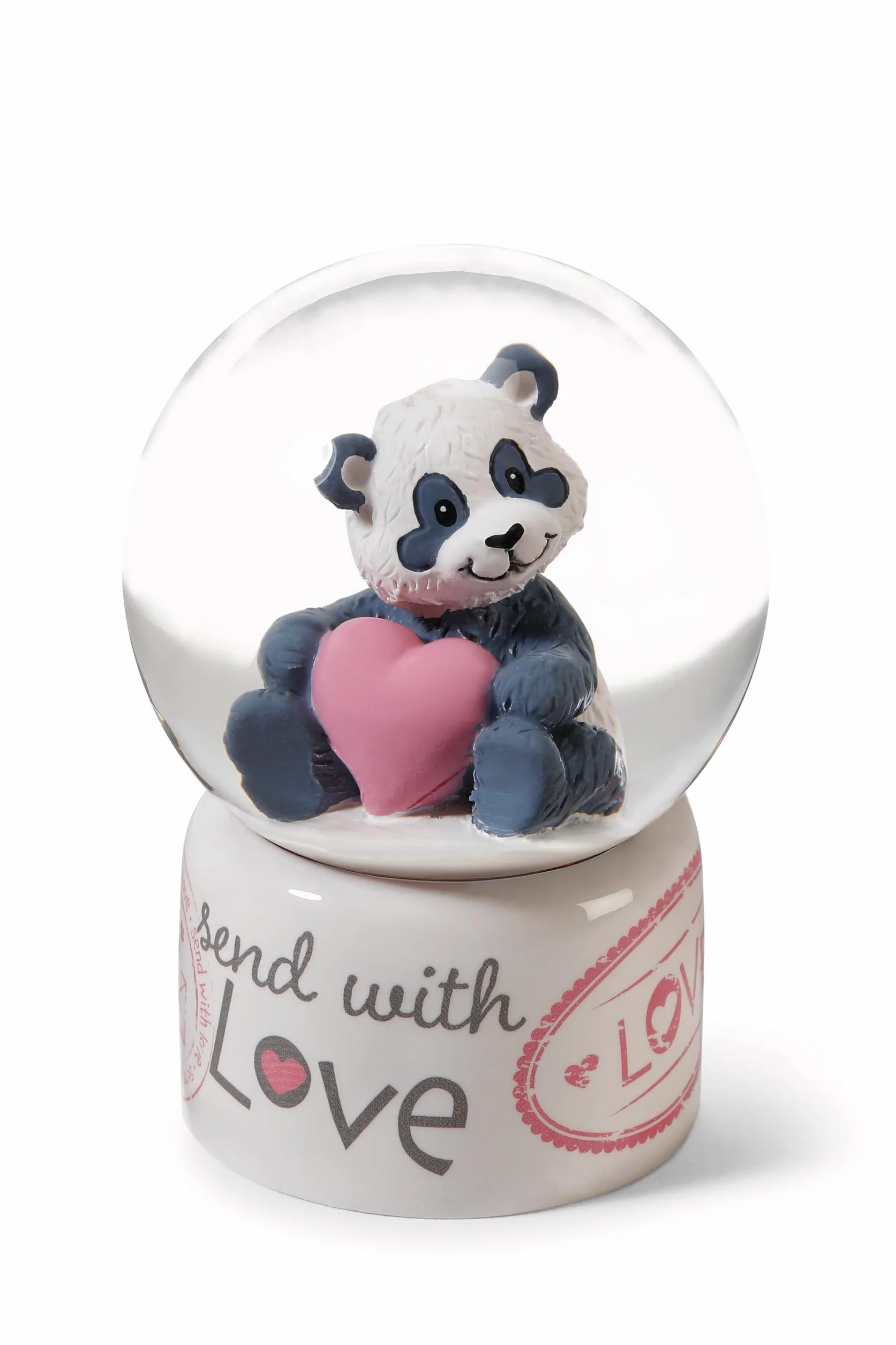 NICI Love 62631 Kula śnieżna z pandą, szklana dekoracja z brokatem, 6,5 cm, biała