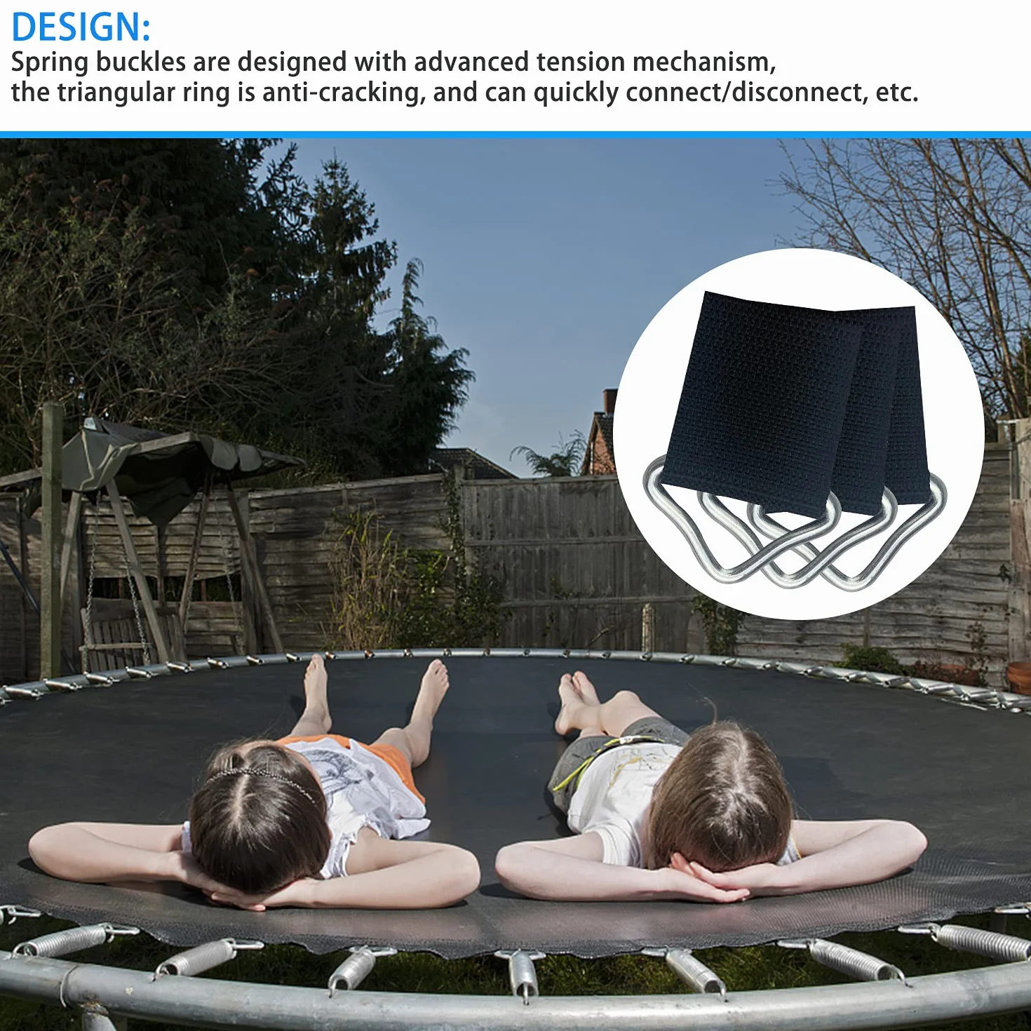 12 sztuk trójkątne klamry do sprężyn trampoliny, sprężyny trampoliny, mata do trampoliny, trójkątne pierścienie, pierścienie V, klamra, taśma paska, akcesoria do trampoliny z narzędziami do trampoliny