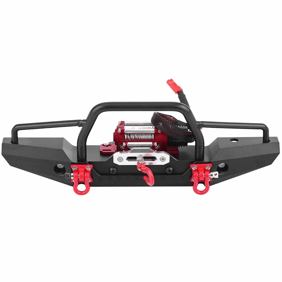 Zderzak przedni samochodu RC z wciągarką, przedni zderzak ze stopu aluminium z wciągarką Bezprzewodowy pilot zdalnego sterowania do RC Car Crawler Upgrade Part