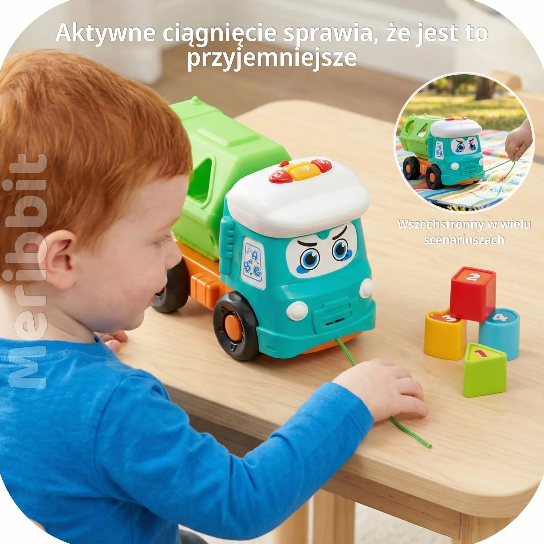 Montessori Zabawka Ciężarówka Wywrotka dla Dzieci 1-3 Lat, Pojazd Sensoryczny z Światłami i Dźwiękami, Sortowanie Kształtów, Zabawka do Ciągnięcia dla Chłopców i Dziewczynek, Edukacyjne