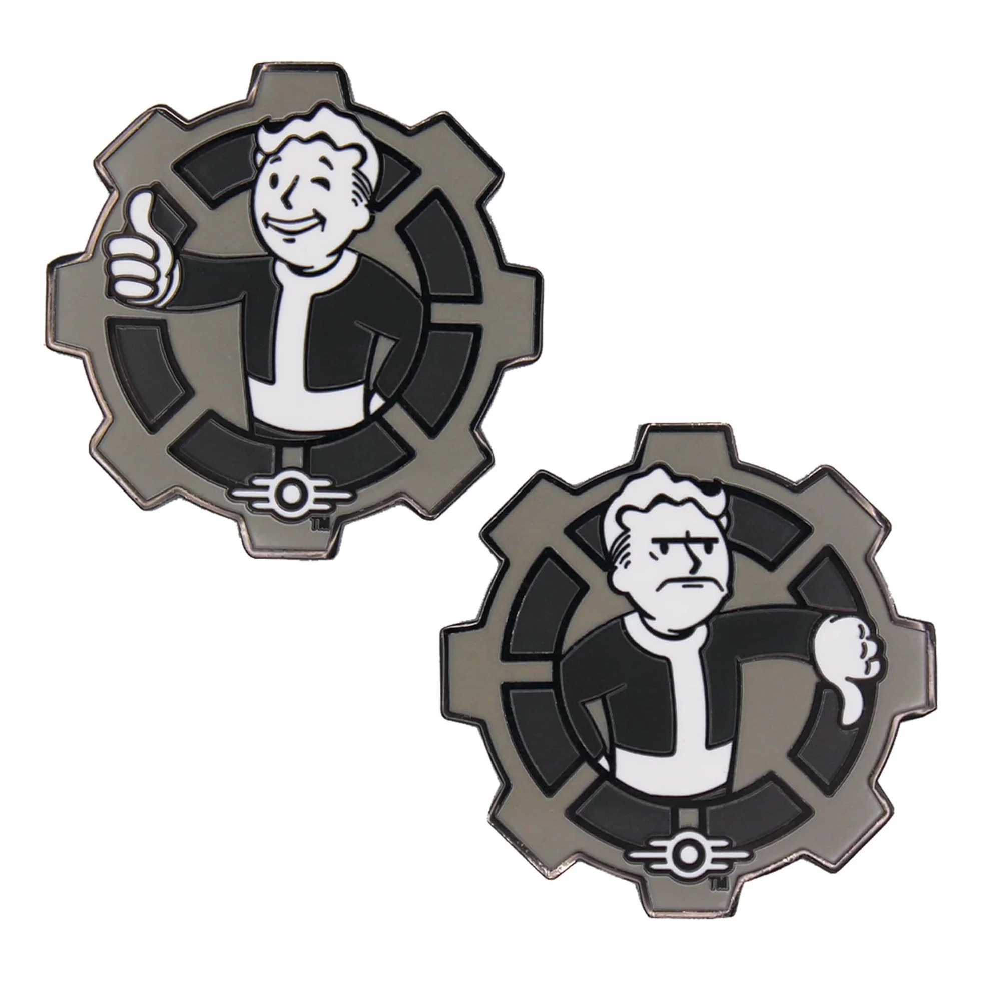 Fallout Black & White Limited Edition Collectible Decision Flip Coin - oficjalna metalowa moneta inspirowana Vault-Tec, postapokaliptyczna pamiątka dla graczy, prezent dla fanów i kolekcjonerów