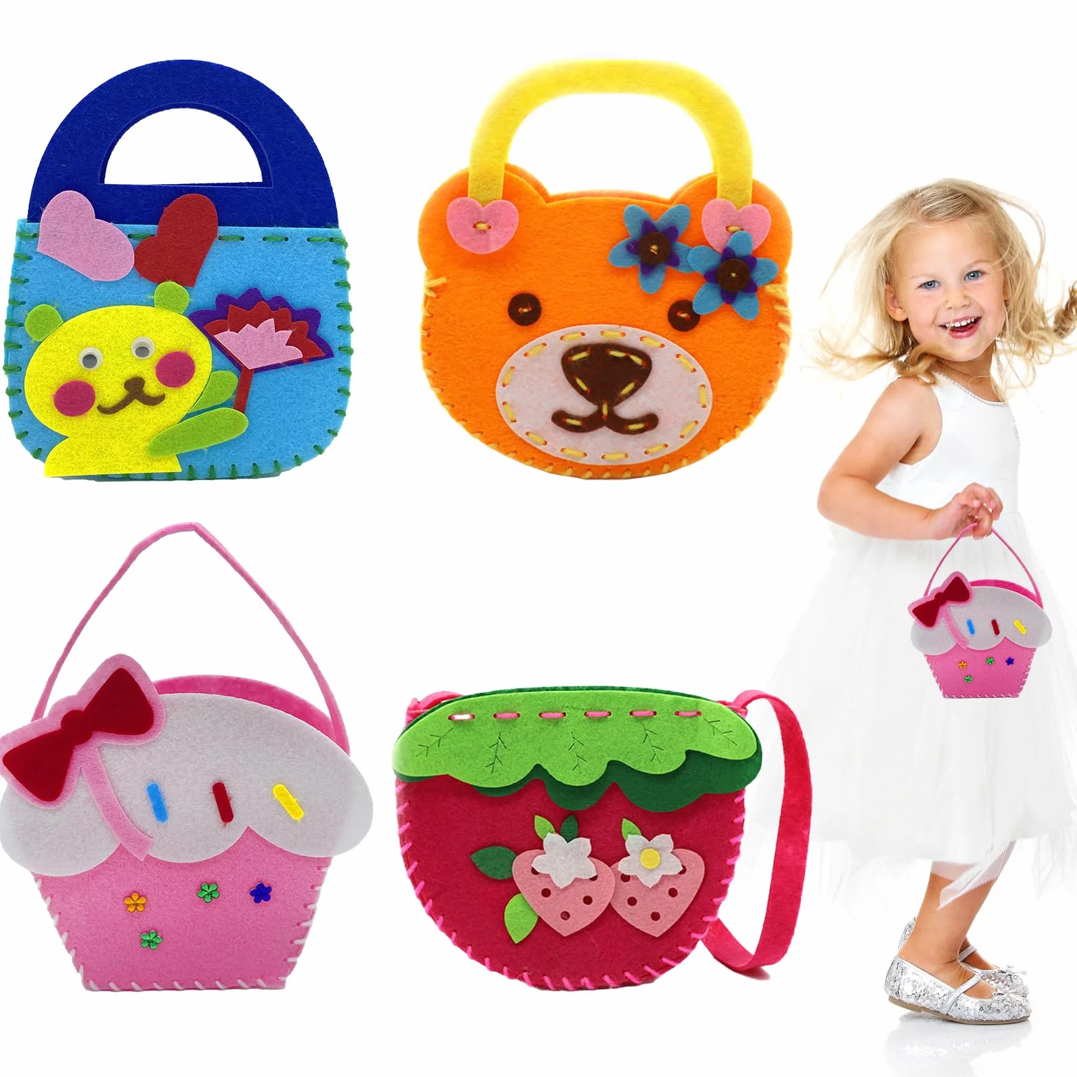 AffeGifts DIY zestaw do szycia filcowego dla dzieci, 4 sztuki torby edukacyjne
