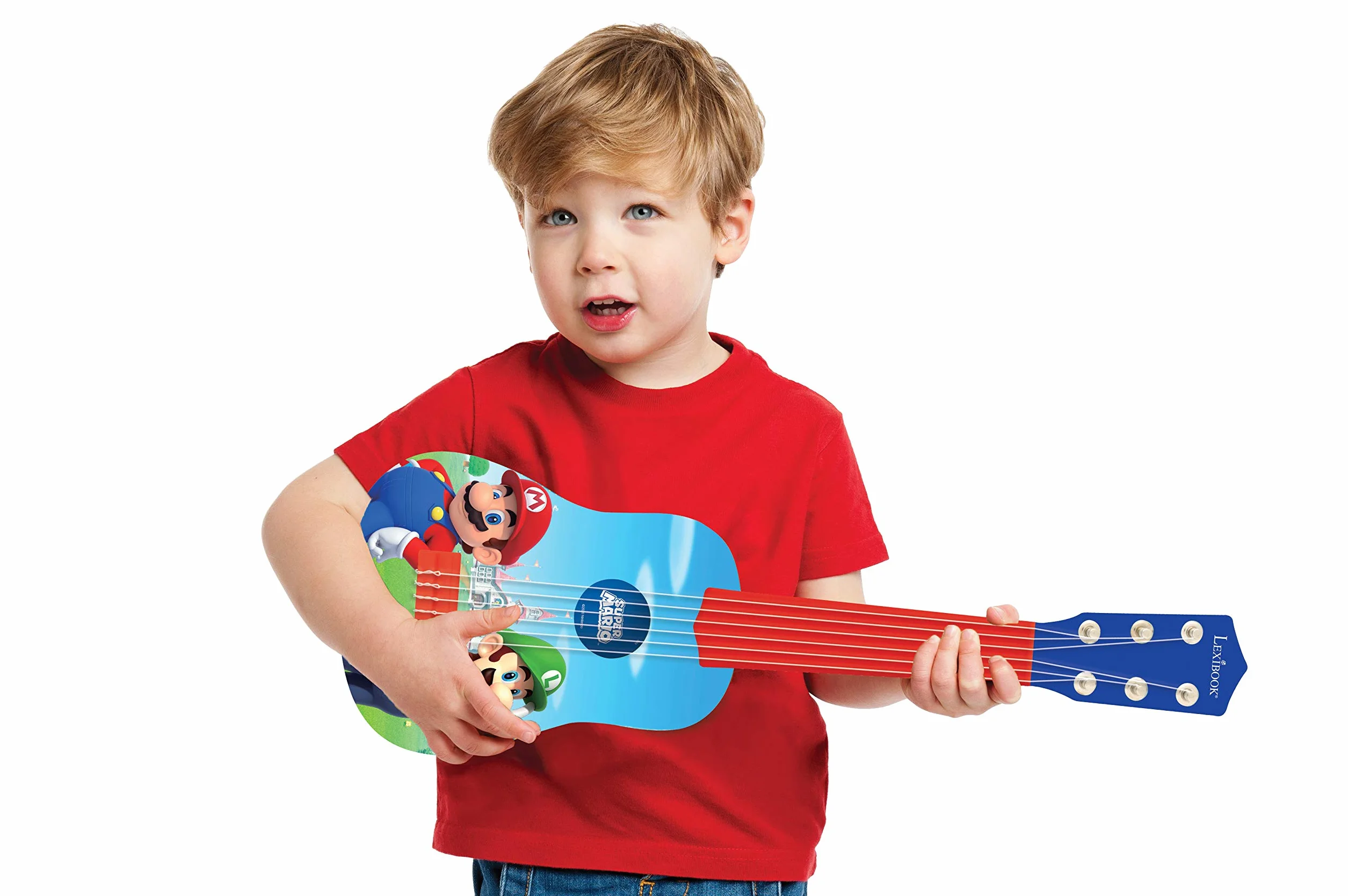 Lexibook Nintendo Mario Luigi My First Guitar, 6 Strun Nylonowych, 53 cm, Przewodnik w Zestawie, Niebieski, Czerwony, K200NI