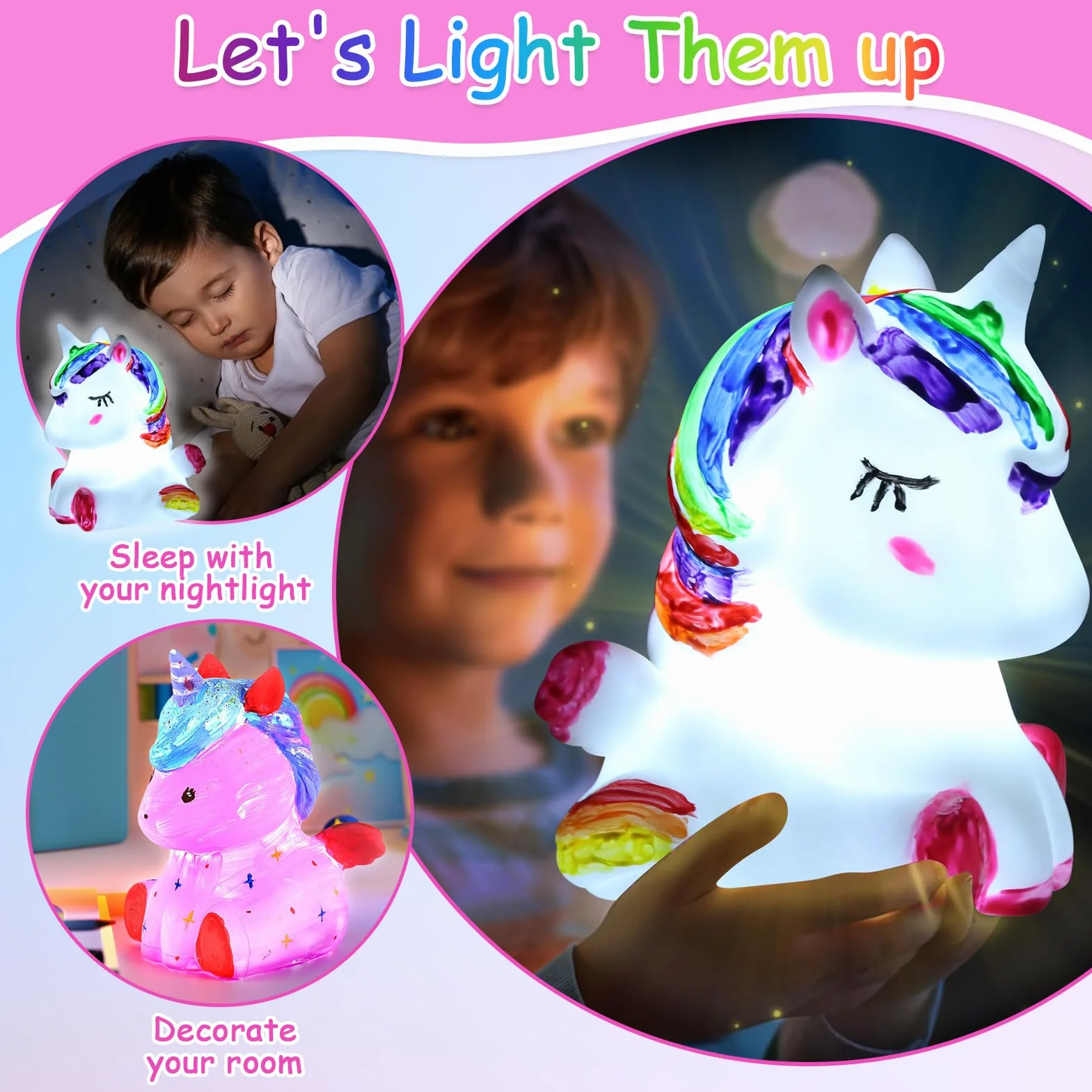 LinStyle Zestaw do malowania 3D lampka nocna jednorożca, zestaw artystyczny i rzemieślniczy, kreatywny wypoczynek dziewczyna dziecko, jednorożec zabawka dla dziewczynki, prezent urodzinowy dla