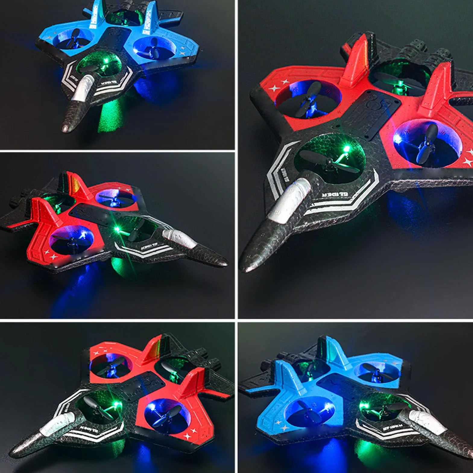 RC Slider, 2,4 GHz Zdalne Sterowanie Airpalne, 4 Ciągu Silnika | 3 Prędkości | 360 ° Kasketowe Samolotowe Samolotowe Zabawki światłami (Pojedyncza bateria)