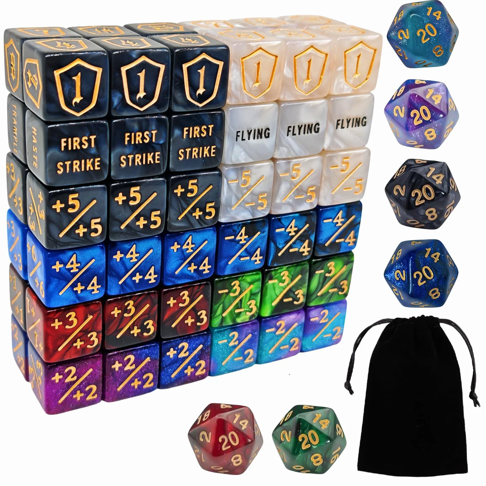 78 sztuk liczników kostek MTG – AbilityKeyword, -1/+1 licznik życia, tabliczka, kostka D6, kompatybilne z MTG, akcesoria do gier karcianych (w zestawie czarna torba)