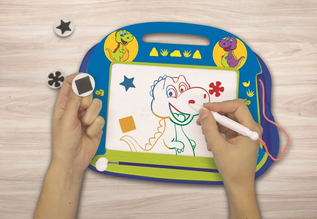Lexibook Magiczna Tabliczka do Rysowania Lexibook; Kolorowa, Artystyczna i Kreatywna Zabawka Magnetyczna dla Dziewczynek i Chłopców, z Rysikiem i Pieczątkami, CRDINO550