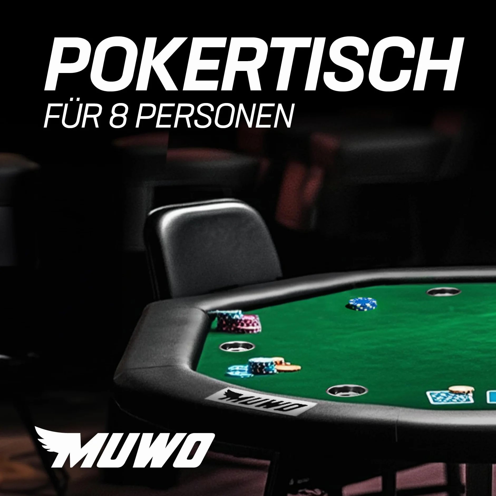 MUWO Składany stół pokerowy dla 8 graczy – ośmiokątny stół gamingowy z osłoną filcową, uchwytem na napoje i wyściełanym podłokietnikiem – wytrzymała stalowa rama, oszczędność miejsca do przechowywania