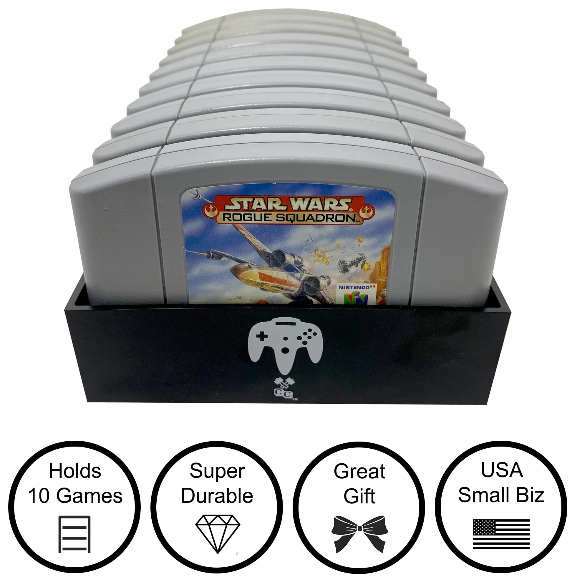 Collector Craft Czarny organizer do gier kompatybilny z wkładem N64, osłona przeciwpyłowa, uchwyt na wkład, Nintendo 64
