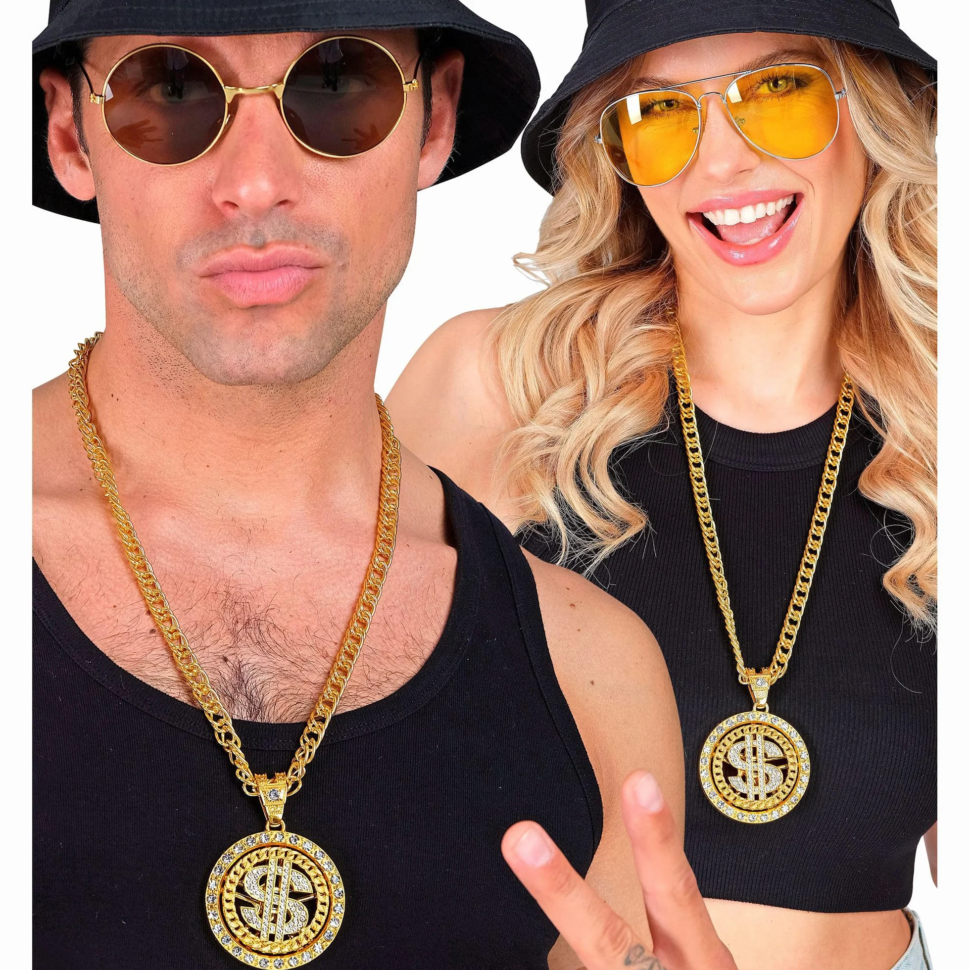W WIDMANN MILANO Party Fashion - Naszyjnik ze znakiem dolara, naszyjnik z dżetami, złoty, dodatek do kostiumów fantazyjnych