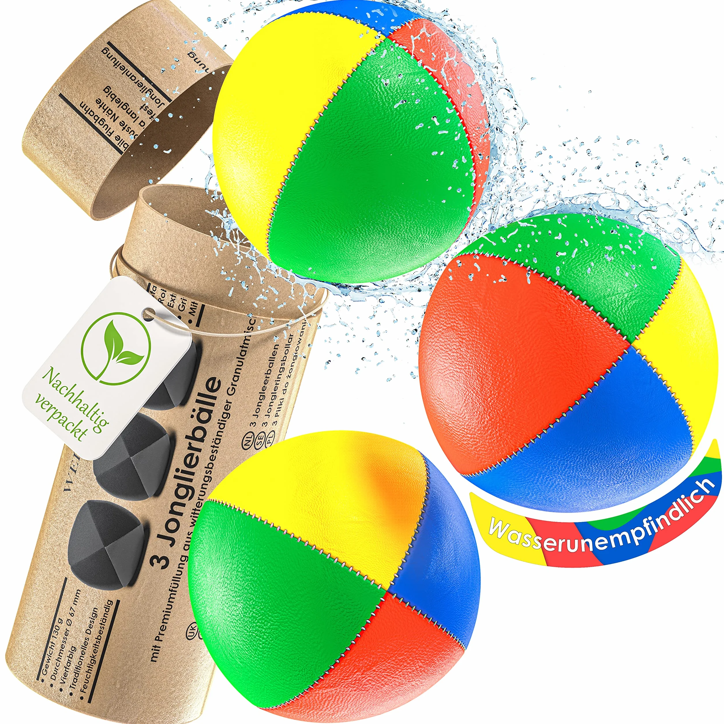 WEIDEBACH® Piłki do żonglowania, zestaw 3 szt. - Ø 67 mm i 130 g ciężkie - piłeczki do żonglowania, piłki do żonglerki z wodoodpornym wypełnieniem granulatem i trwałą sztuczną skórą, zestaw do żonglowania 3 piłkami, stabilne szwy