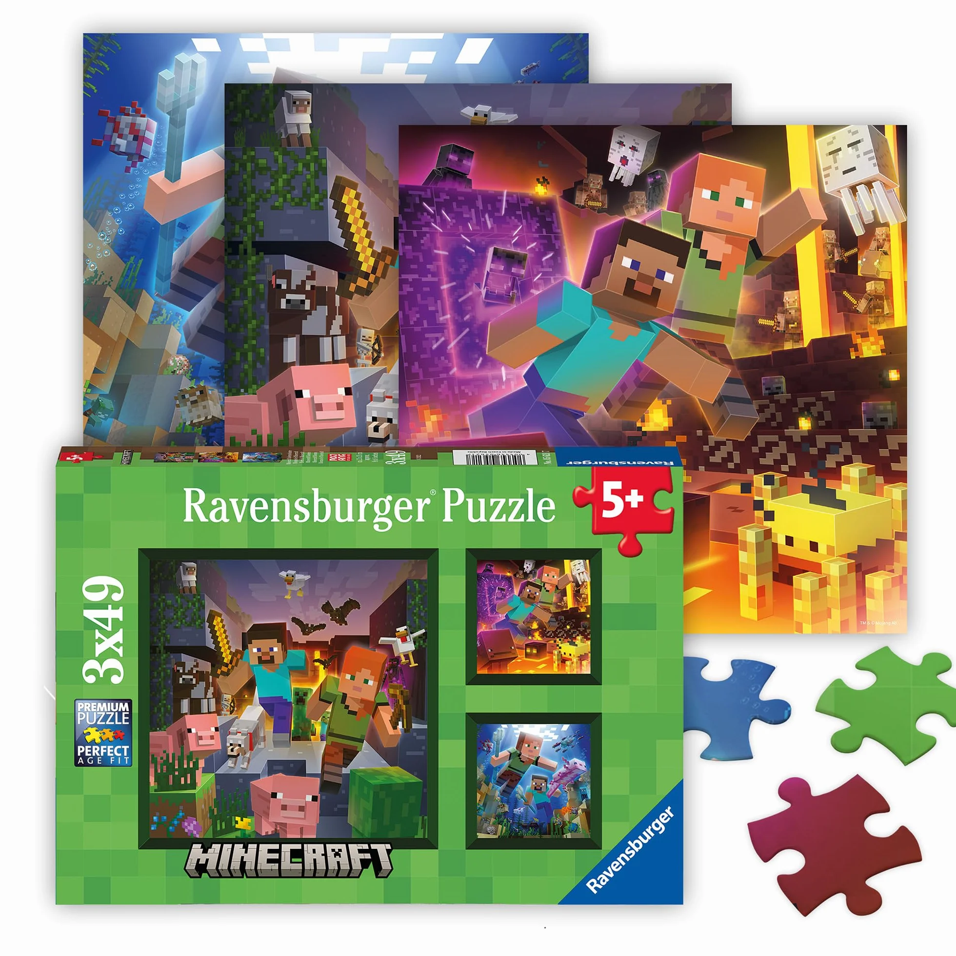 Ravensburger, Puzzle dla dzieci 2D Minecraft 3x49 el.