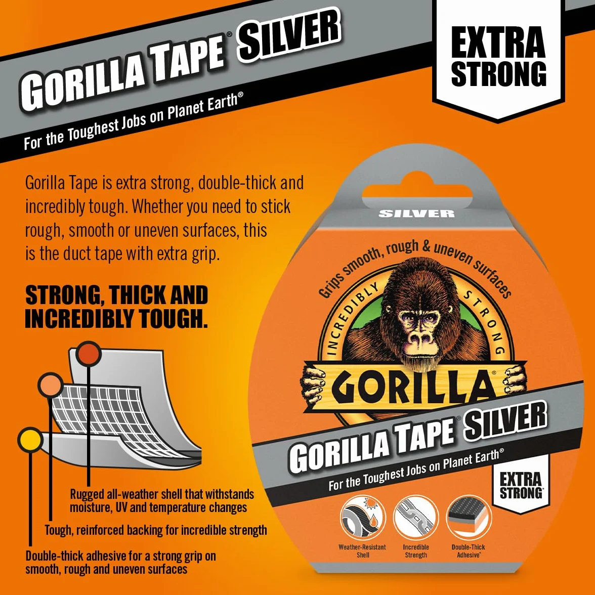 Gorilla 3044910 Taśma Uszczelniająca, Srebrny, 11 m