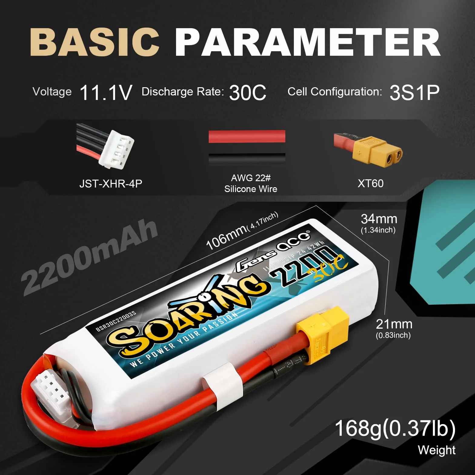 Gens ace 3S Lipo akumulator 11,1 V 2200 mAh RC z wtyczką XT60 do samochodów RC samochodów ciężarowych, samolotów, terelikopterów, łodzi, RC hobby w szybowcu