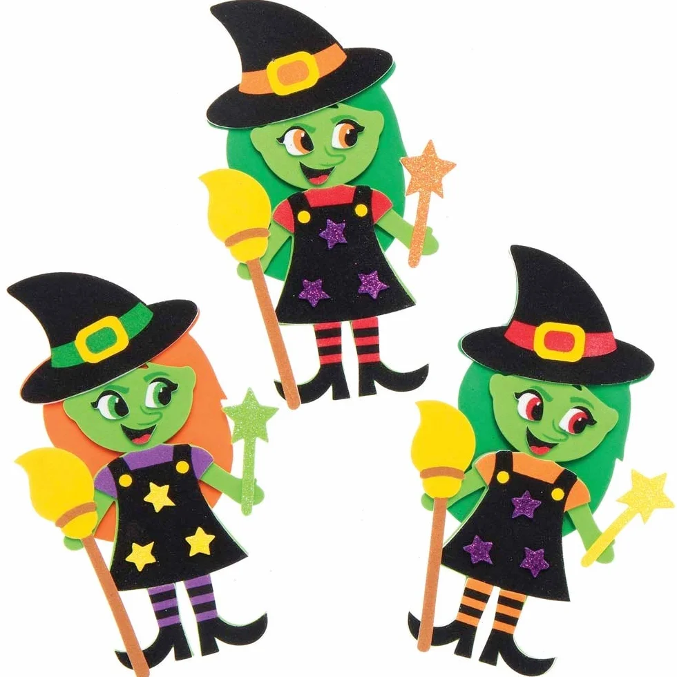 Baker Ross Zestaw magnesów do dekoracji na Halloween, zestaw 8 sztuk, zestawy rzemieślnicze na Halloween, dla dzieci, piankowa czarownica, dekoracja sztuka i rzemiosło (AX219)