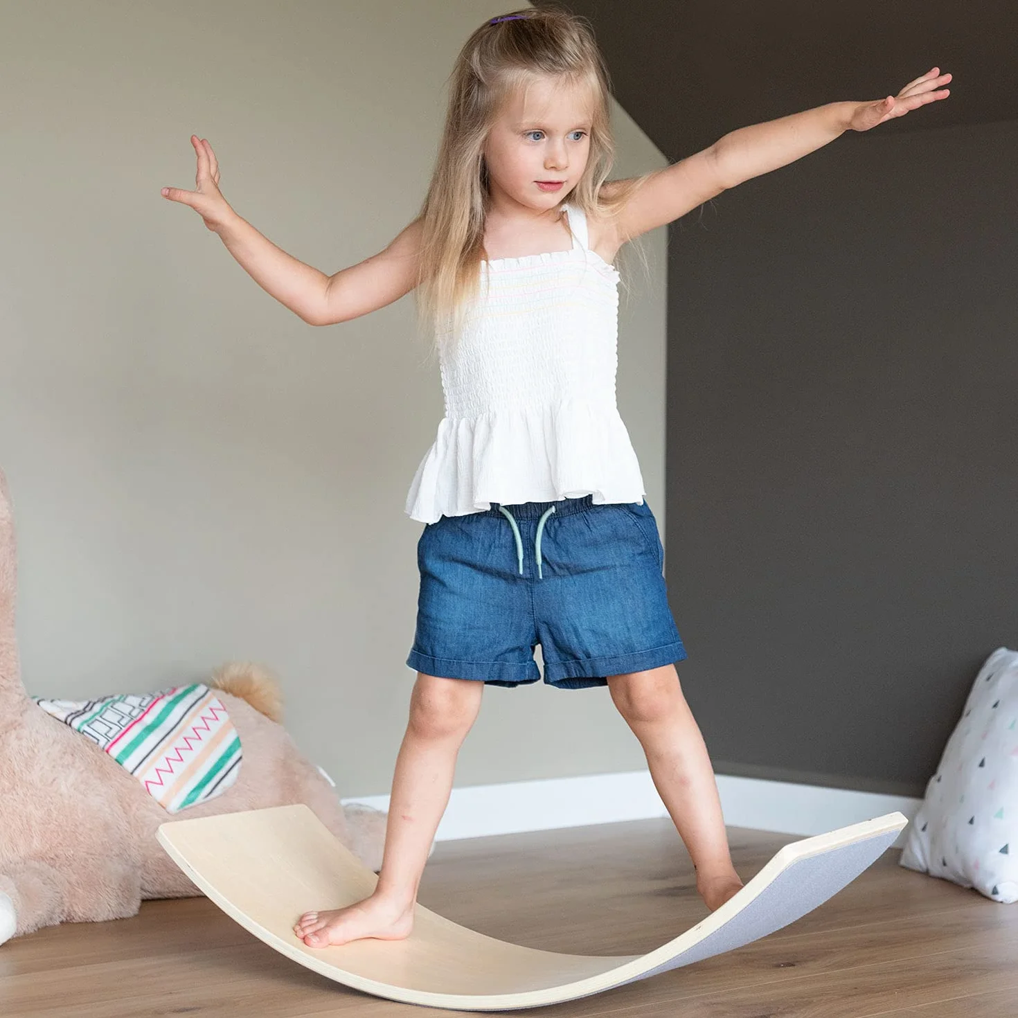 KiddyMoon Drewniana Deska Balansująca Balance Board Dla Dzieci