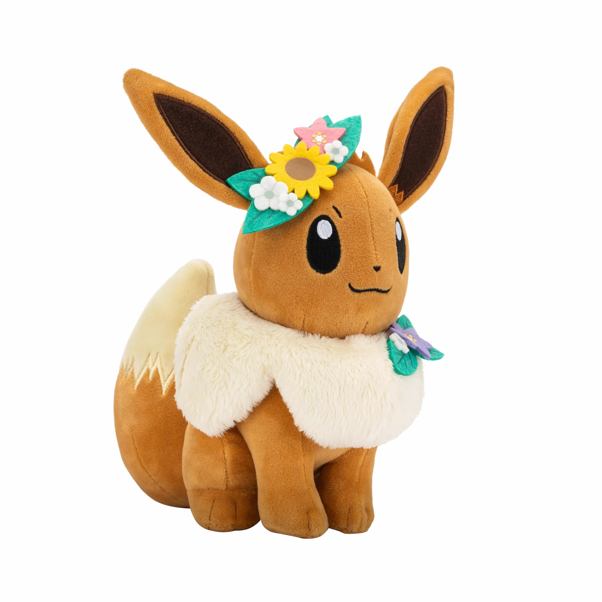 Pokemon Plush 20 cm Spring Themed Eevee - brown/white w. flowers - Official Pokémon stuffed toy for children 2+ years