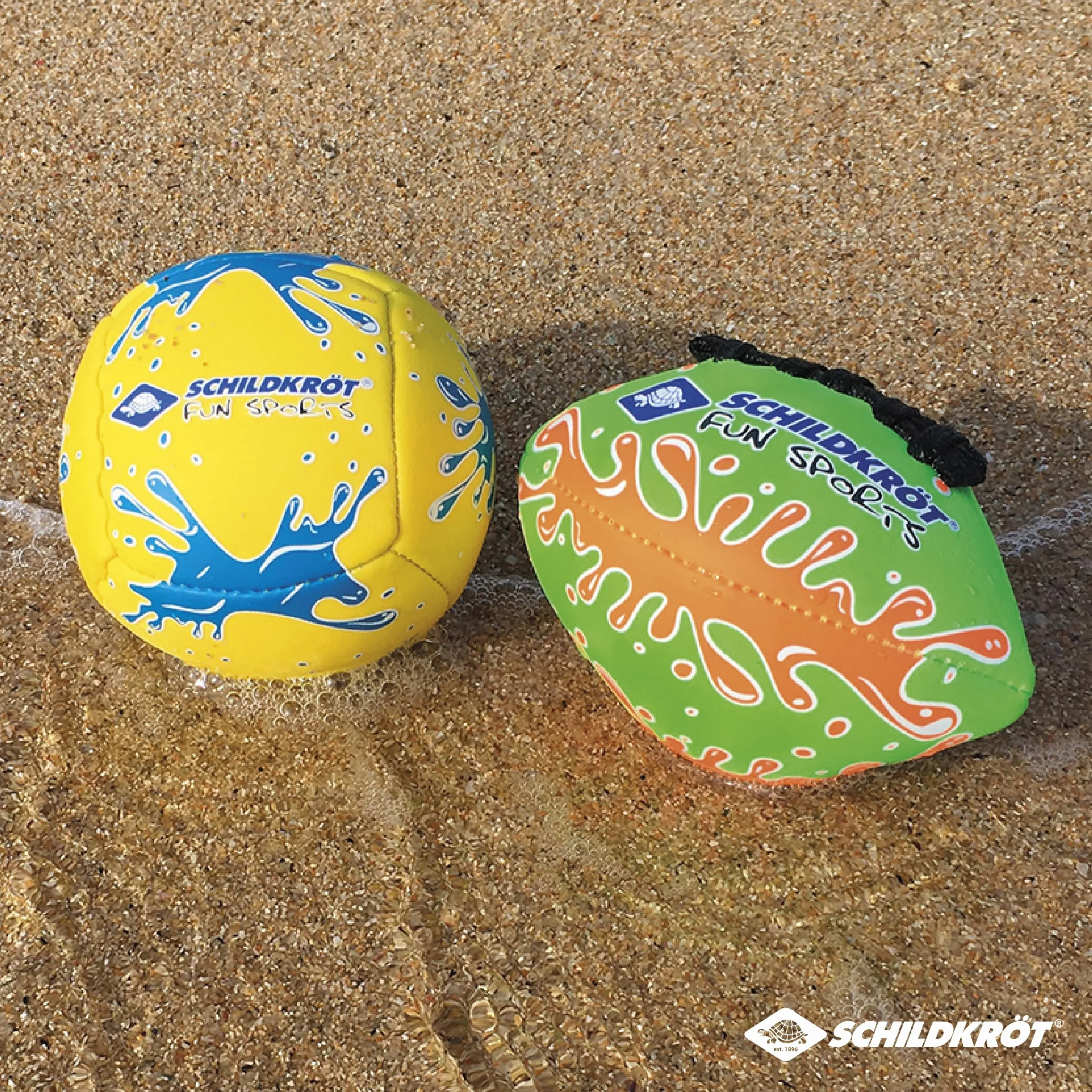 Schildkröt® Zestaw mini piłek, zestaw składający się z 1 siatkówki i 1 futbolu amerykańskiego, Ø 9 cm, poręczny i odporny na słoną wodę, idealny na plażę i wodę, 970282