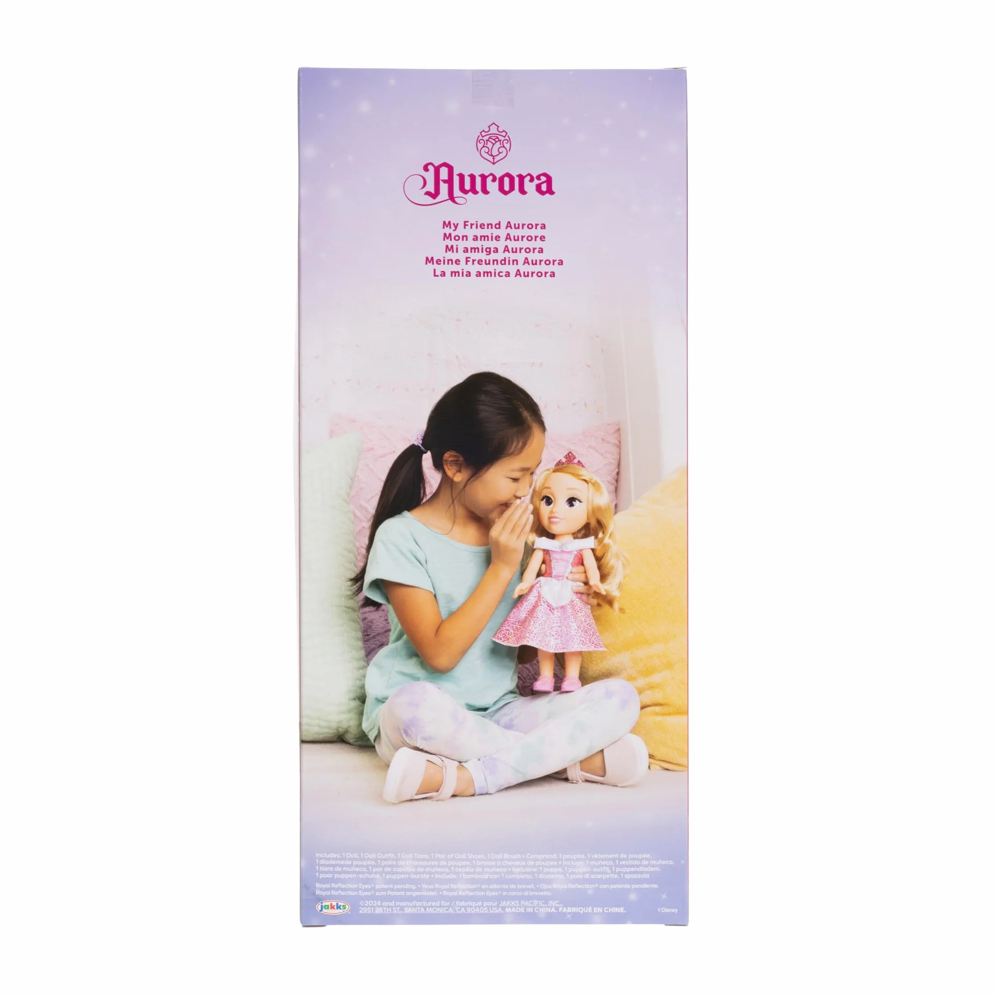 Disney Princess Modna lalka Aurora, 14"/35 cm wysoka lalka z królewskimi oczami refleksyjnymi zawiera błyszczącą platynową sukienkę z nadrukiem holofoilu, buty, tiara i pędzel, idealna dla dziewcząt w