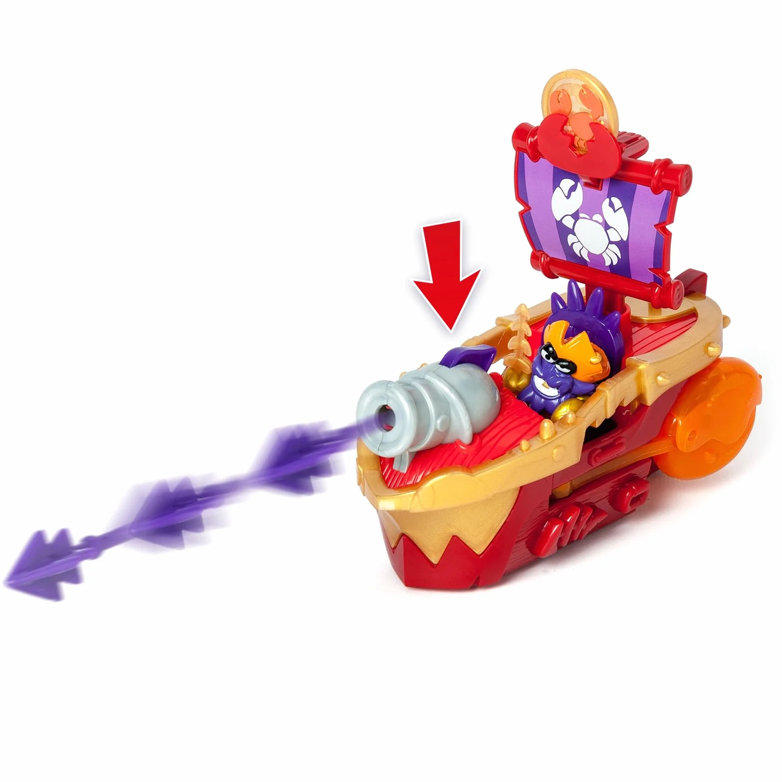 PIRATIX ADVENTURE WORLD Sea Crusher – Statek piracki w kształcie kraba. Zawiera 1 Statek Piratów, 1 ekskluzywny Piratix, 1 Ekskluzywny Skarb, 1 Akcesoria, 1 lufa i 1 pocisk