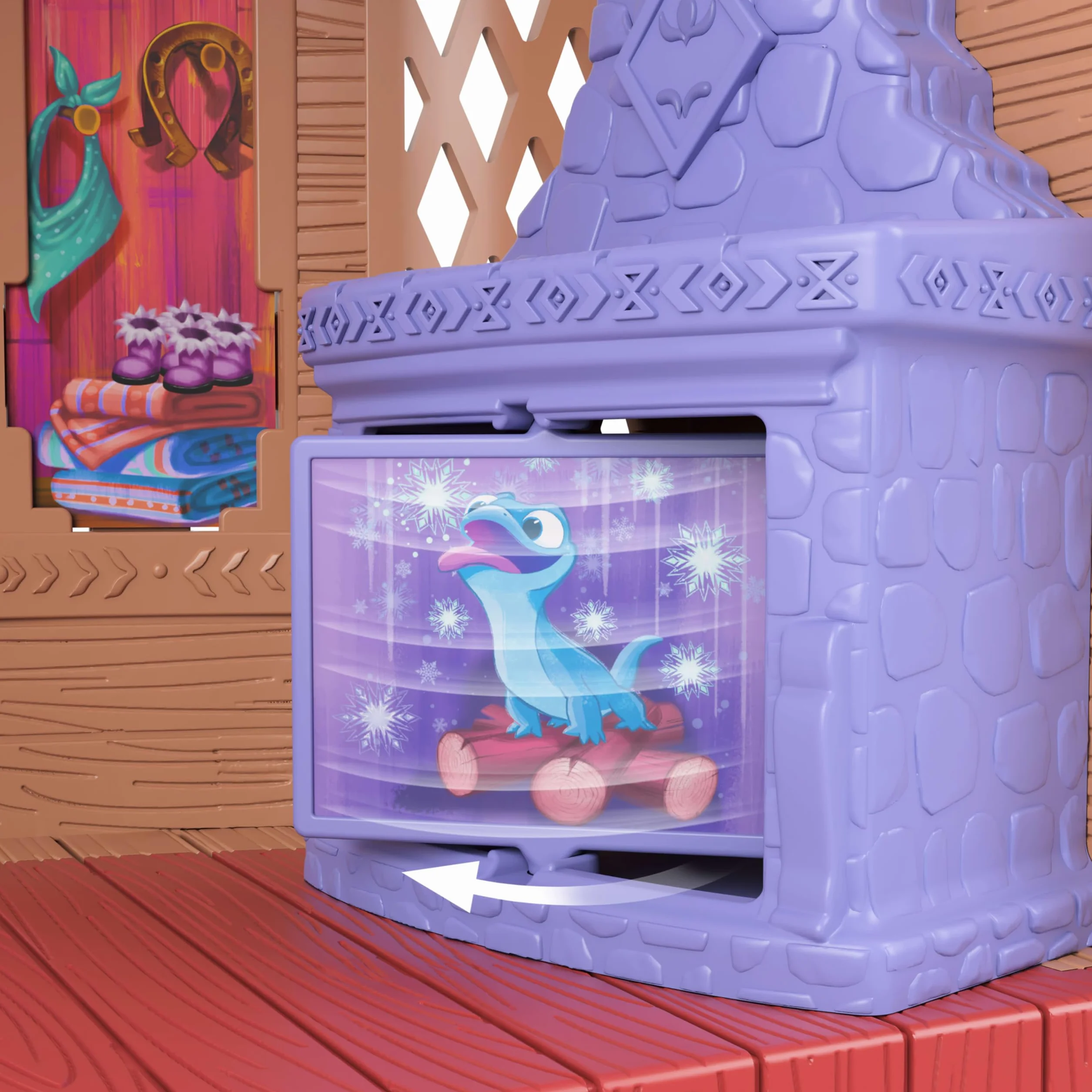 Mattel Disney Frozen Kraina Lodu Zimowy domek zwierzątek Zestaw domek dla lalek: 10 obszarów zabawy, 3 figurki zwierzątek, mała lalka Elsa, 8 akcesoriów, zabawka Storytime Stackers, JFG28