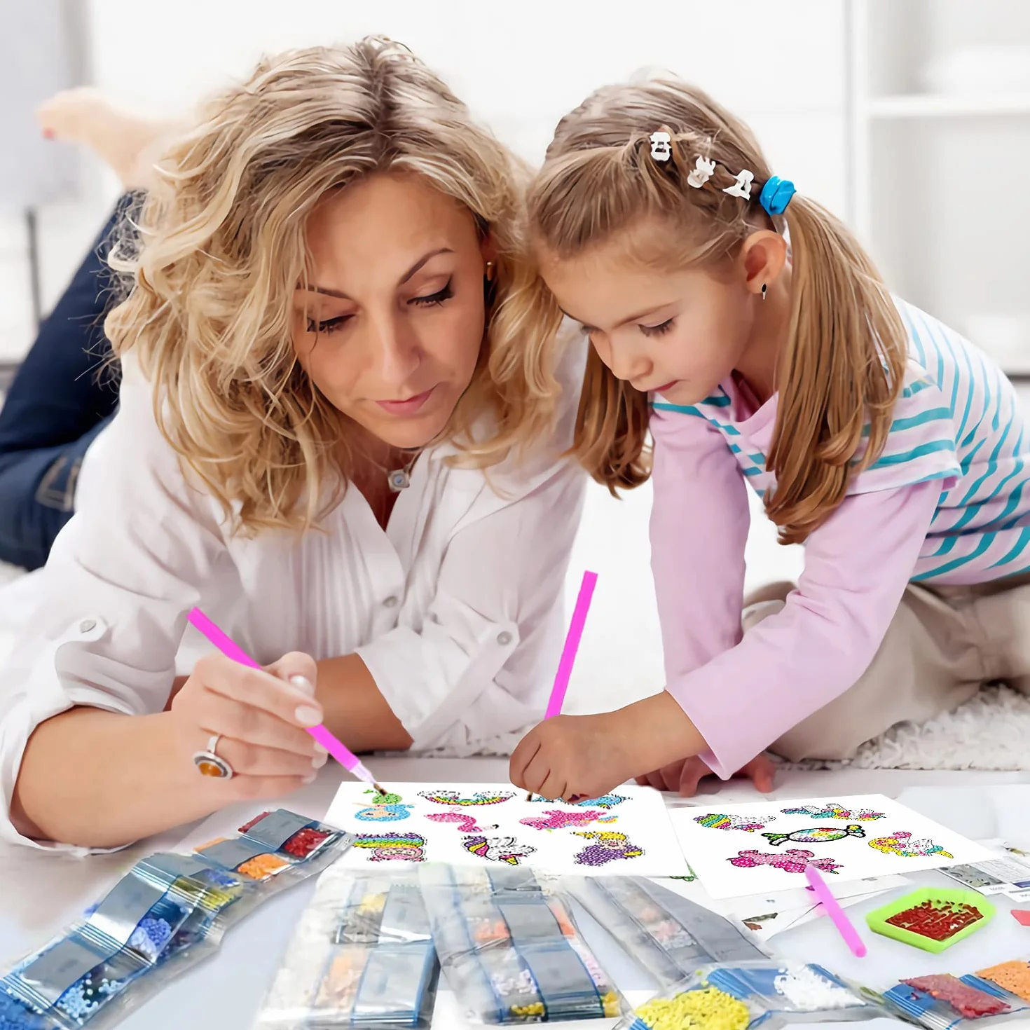 Diamentowe Naklejki do Malowania, CAYUDEN 20 szt. Jednorożec Diamond Painting Stickers Dzieci 5D DIY Diamentowe Naklejki Dzieci Dziewczyny Syrenka Zestaw do Malowania Diamentami Króliczki dla Dzieci