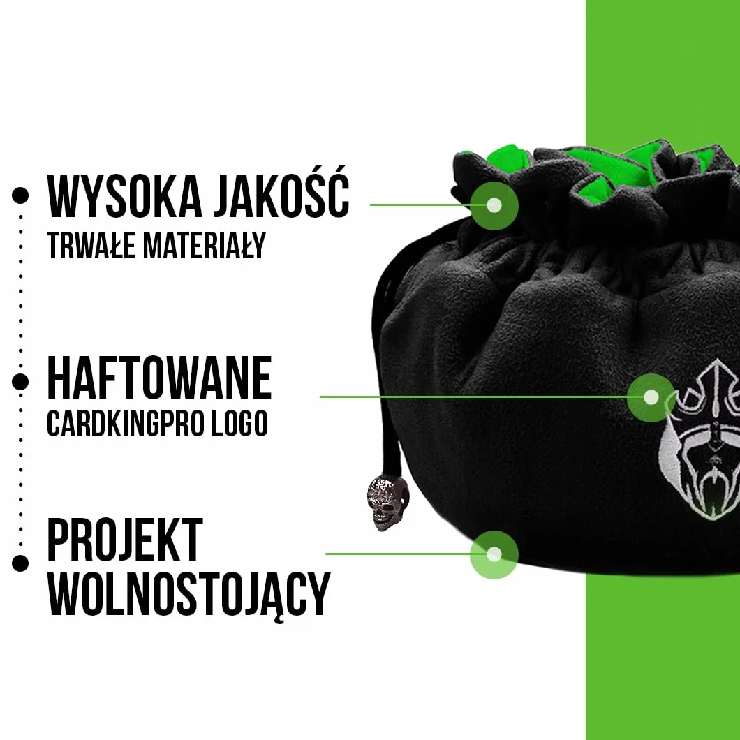 CardKingPro Ogromna - Wersja OCD - Torba na Kości z 15 Kieszeniami - Czarna i Zielona - Pojemność 200+ Kości - Świetna dla Kolekcjonerów [Opatentowany Design]