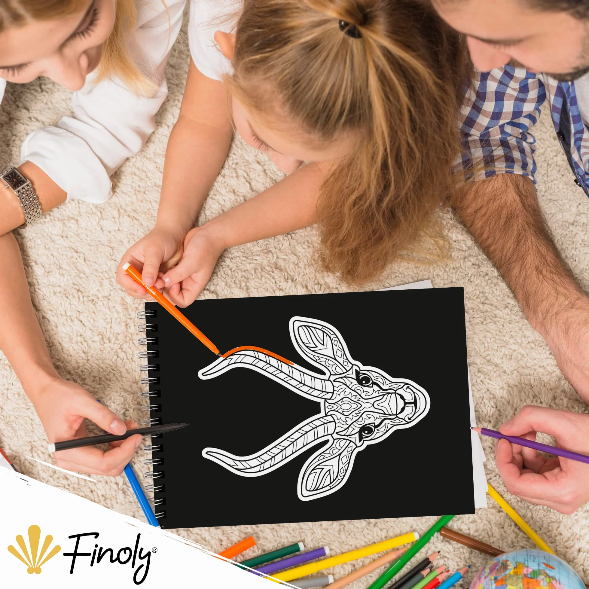 Finoly Mandala Kolorowanka dla Dzieci z 30 Wzorami | Kolorowanka ze Zwierzęcymi Mandalami | Mandala Kolorowanki dla Dzieci z DżungliZwierzętami A4 | Papier Premium | Spiralne Wiązanie | Noc