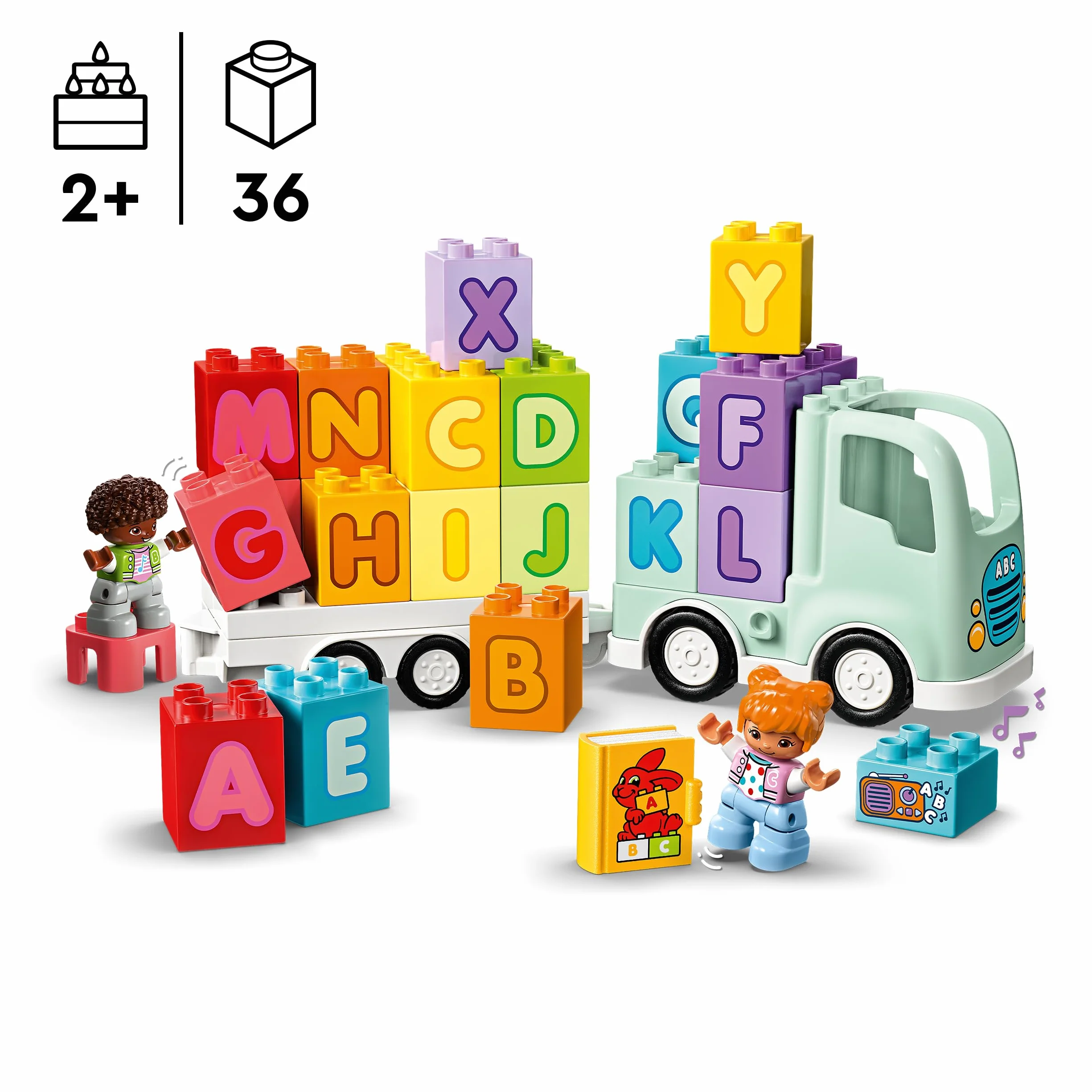 LEGO DUPLO Town Ciężarówka z alfabetem, Zabawka Edukacyjna dla Dziecka, Pojazd do Nauki Literek Przez Zabawę, Klocki z Alfabetem, Prezent dla 2-latka, dla Przedszkolaka, Chłopca i Dziewczynki, 10421