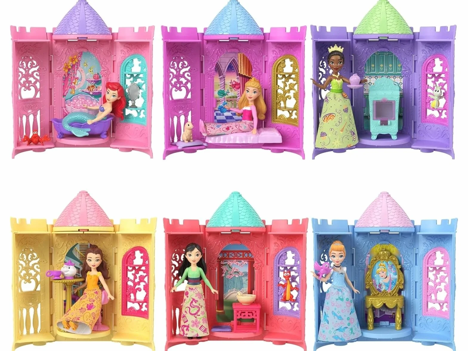 Mattel Disney Princess Tower Surprise zestaw małych lalek i akcesoriów 4 niespodzianki
