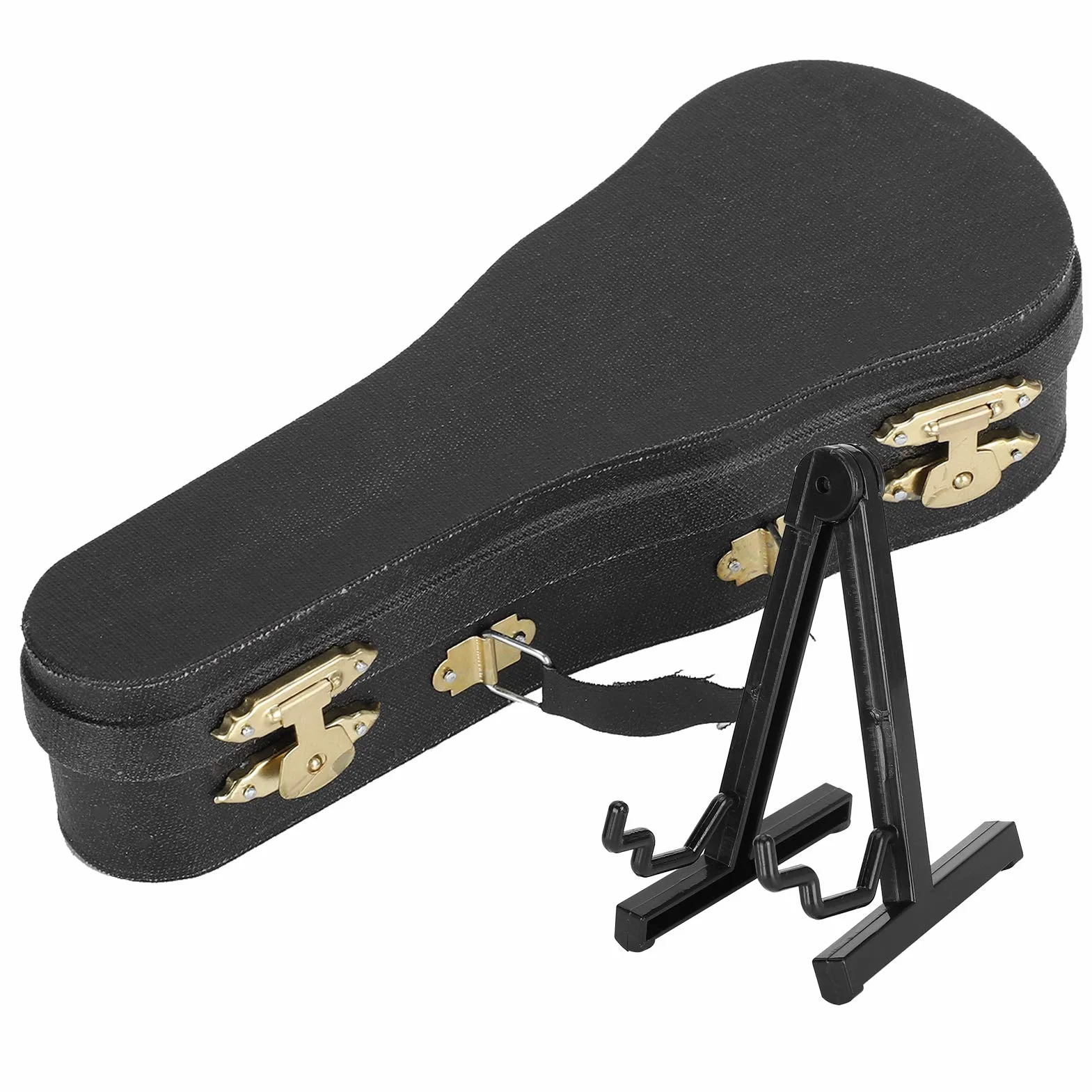 drewniana gitara miniatura, muzyczna ozdoba czarna 15 cm for domku dla lalek